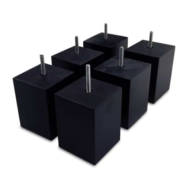 Mörgenn Boxspringpoot Zwart Vierkant - Blokploot - Meubelpoot - Bedpoot - M8 schroefdraad - Hout - 10 cm - Zwart - Set van 6 stuks