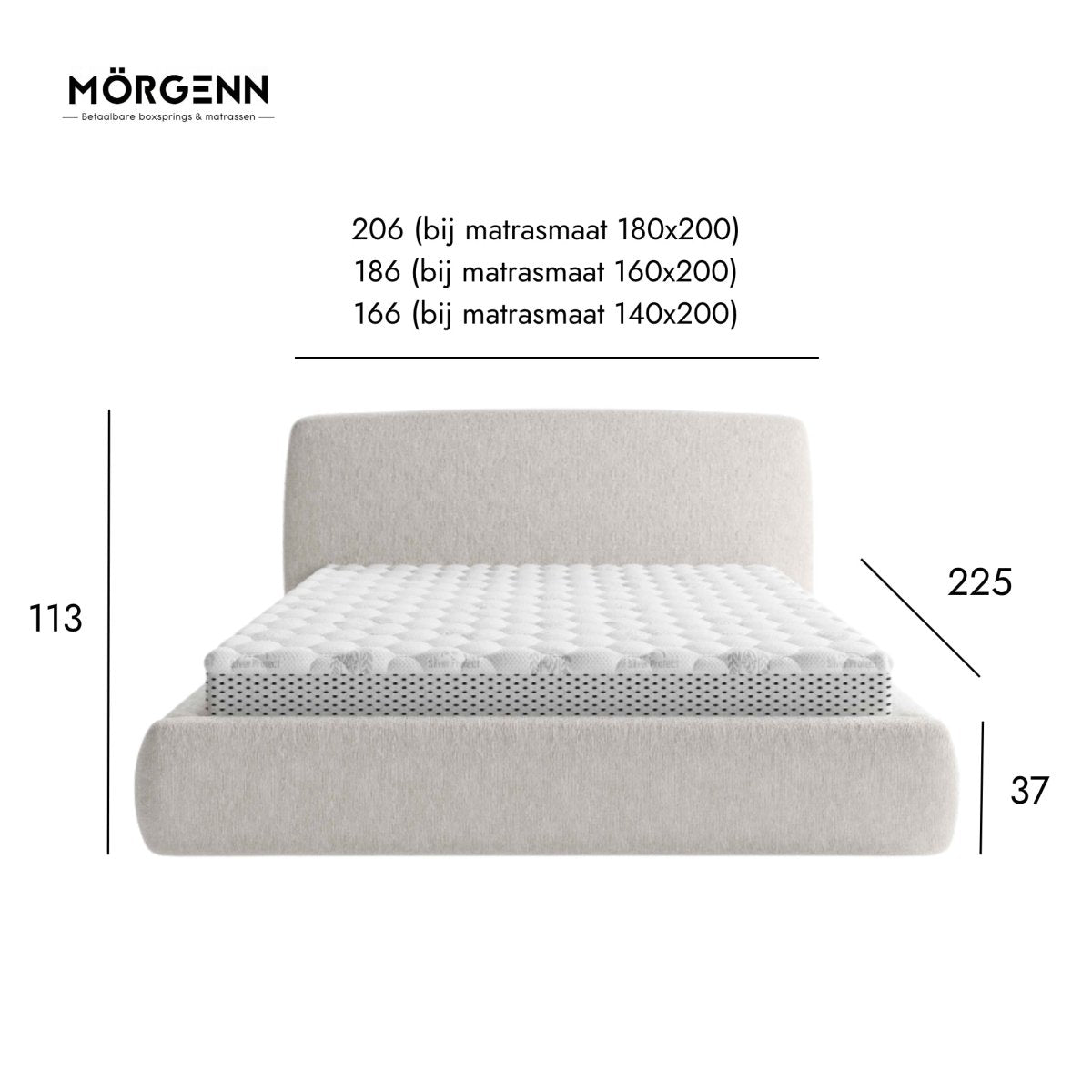 Mörgenn Bed Dune - Luxe Bedframe met opbergruimte - Met of zonder matras 140x200 cm Beige (Perfect Harmony 02) Geen matras - Mörgenn