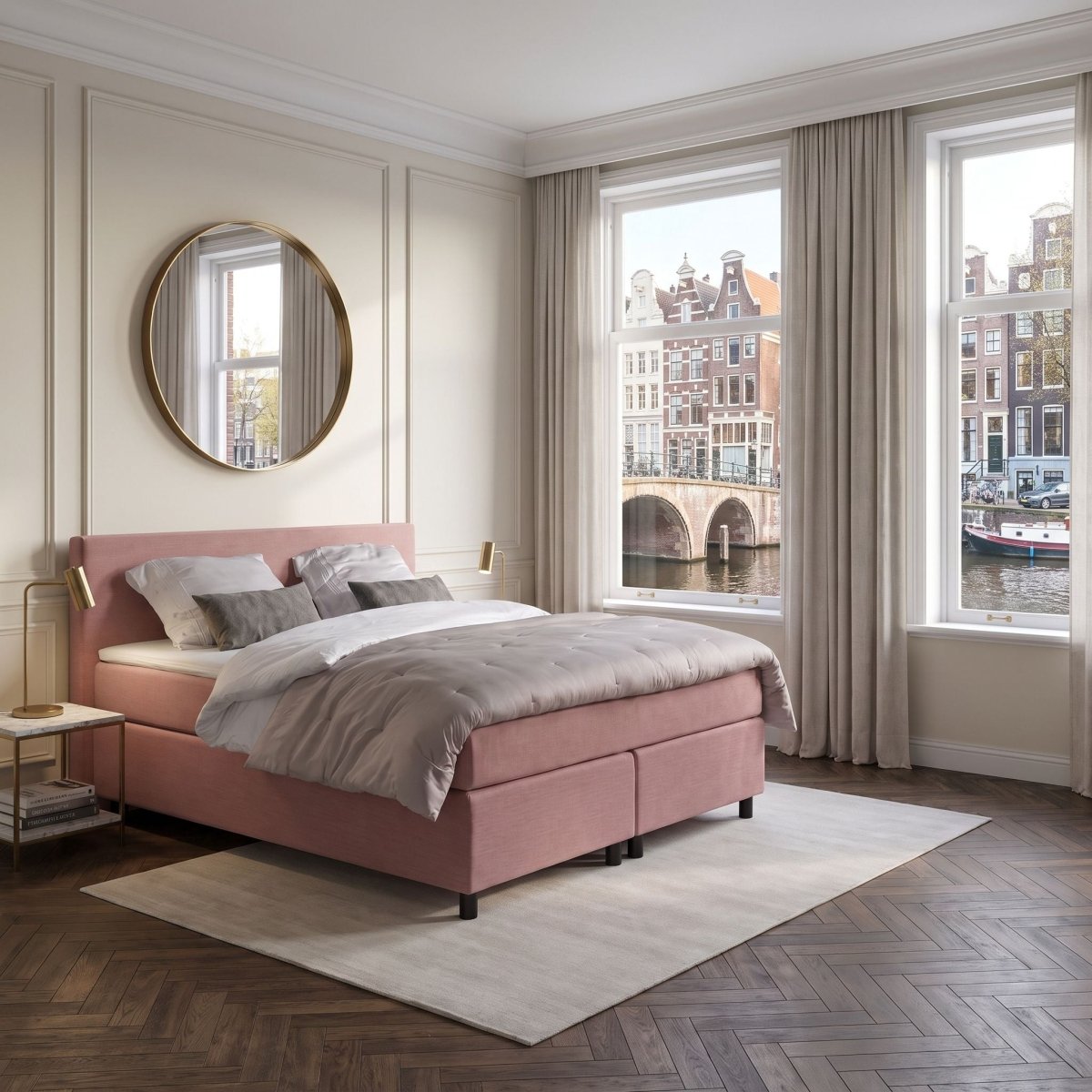 Mörgenn Boxspring Amsterdam - Strak Hoofdbord + Dekbed en Kussens 80 x 200 Oud Roze - Mörgenn