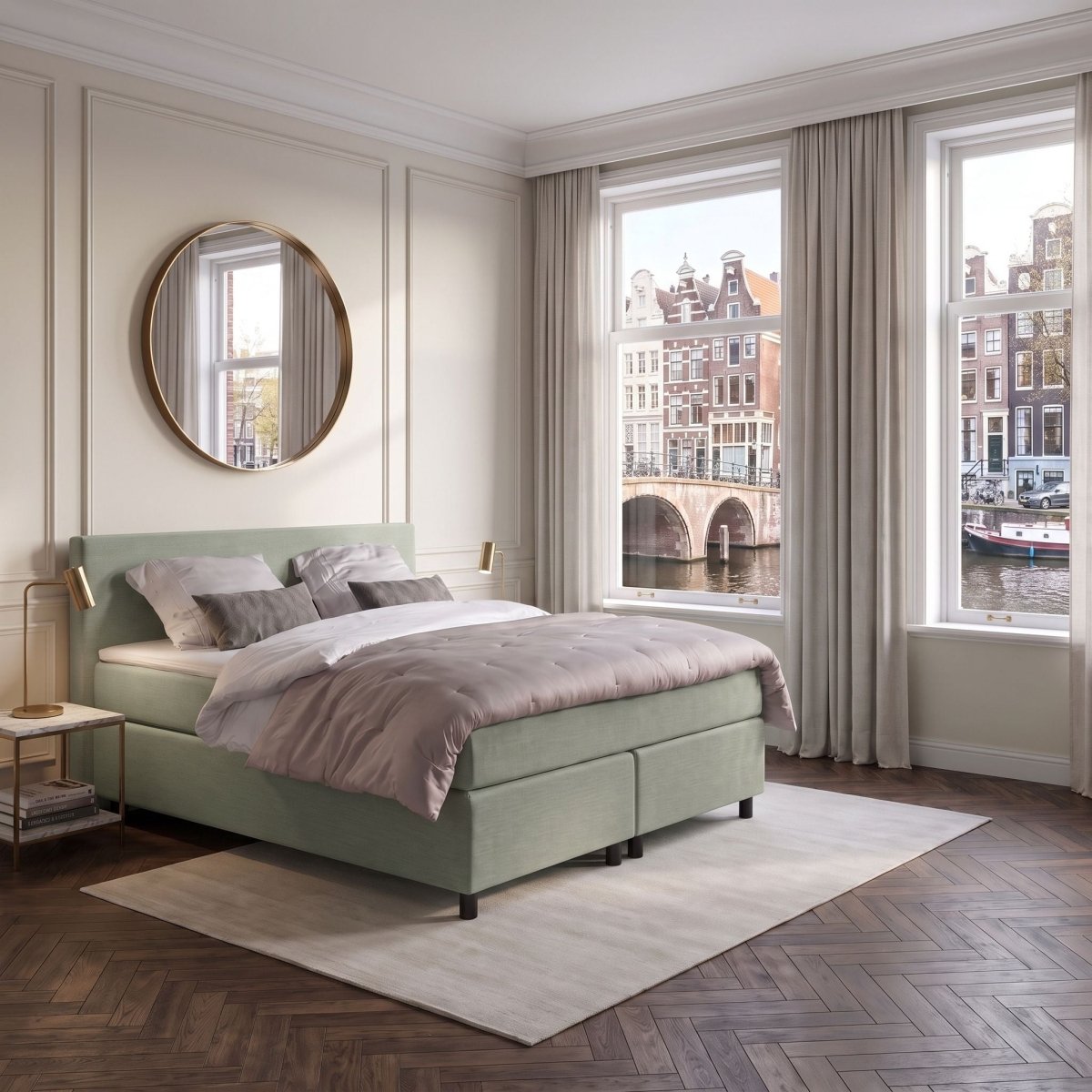 Mörgenn Boxspring Amsterdam - Strak Hoofdbord + Dekbed en Kussens 80 x 200 Groen - Mörgenn