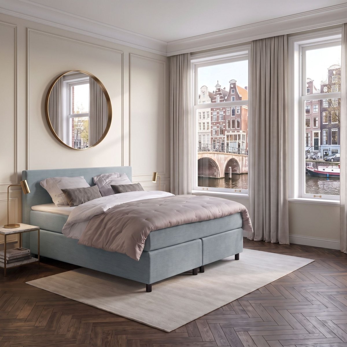 Mörgenn Boxspring Amsterdam - Strak Hoofdbord + Dekbed en Kussens 80 x 200 Lichtblauw - Mörgenn