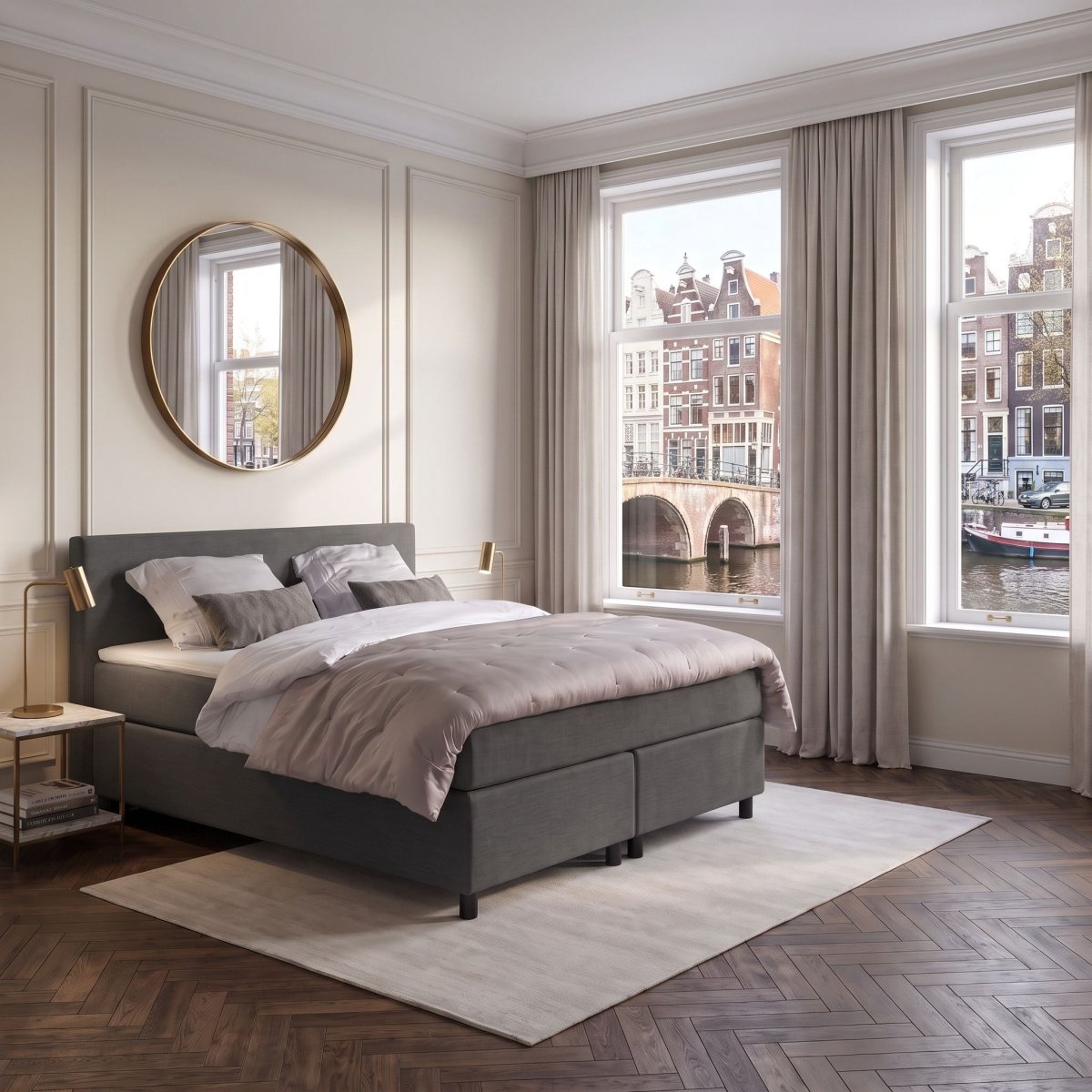Mörgenn Boxspring Amsterdam - Strak Hoofdbord + Dekbed en Kussens 80 x 200 Lichtgrijs - Mörgenn