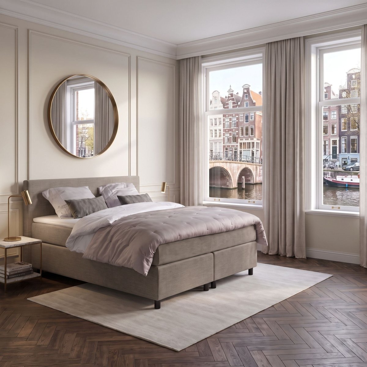 Mörgenn Boxspring Amsterdam - Strak Hoofdbord + Dekbed en Kussens 80 x 200 Taupe - Mörgenn