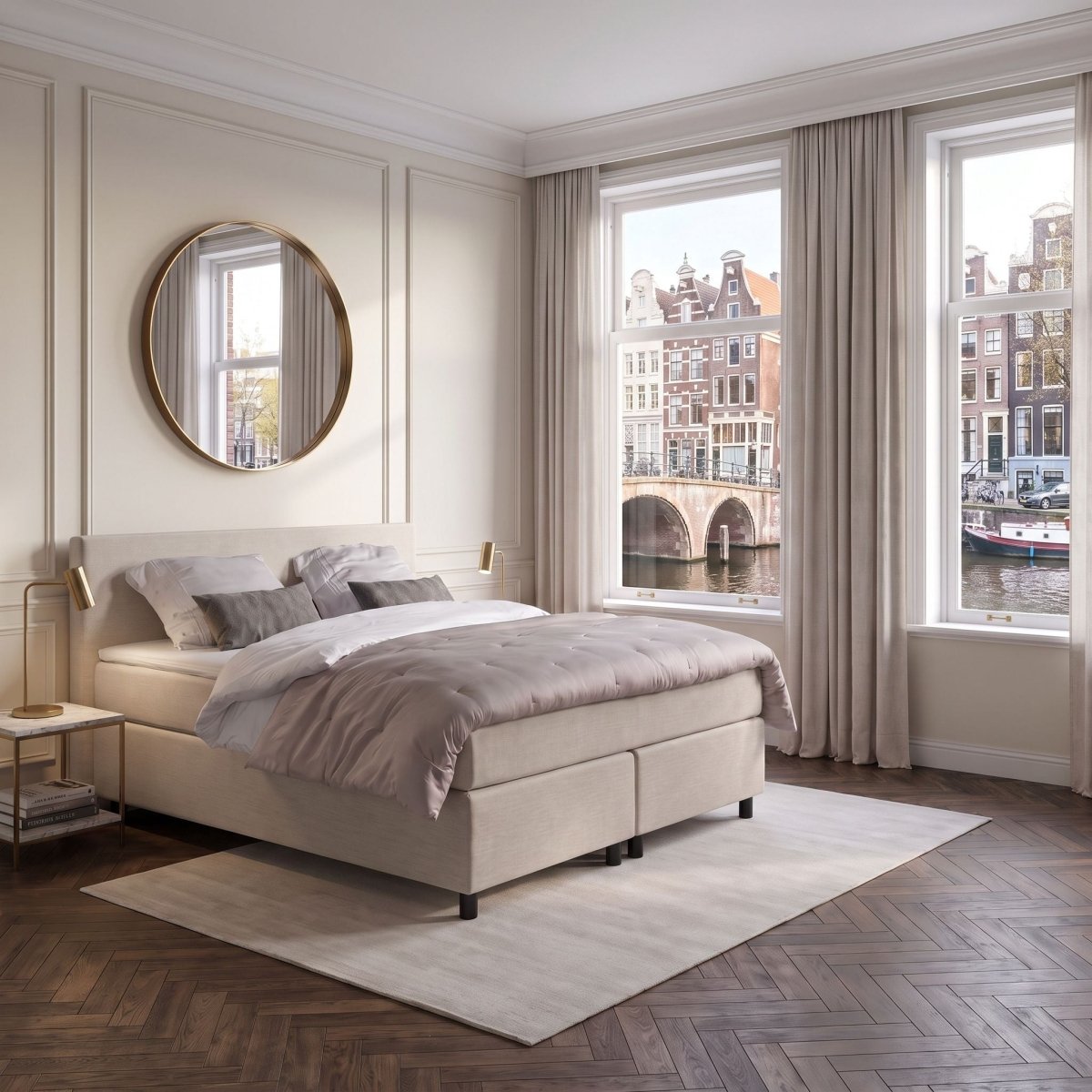 Mörgenn Boxspring Amsterdam - Strak Hoofdbord + Dekbed en Kussens 80 x 200 Beige - Mörgenn