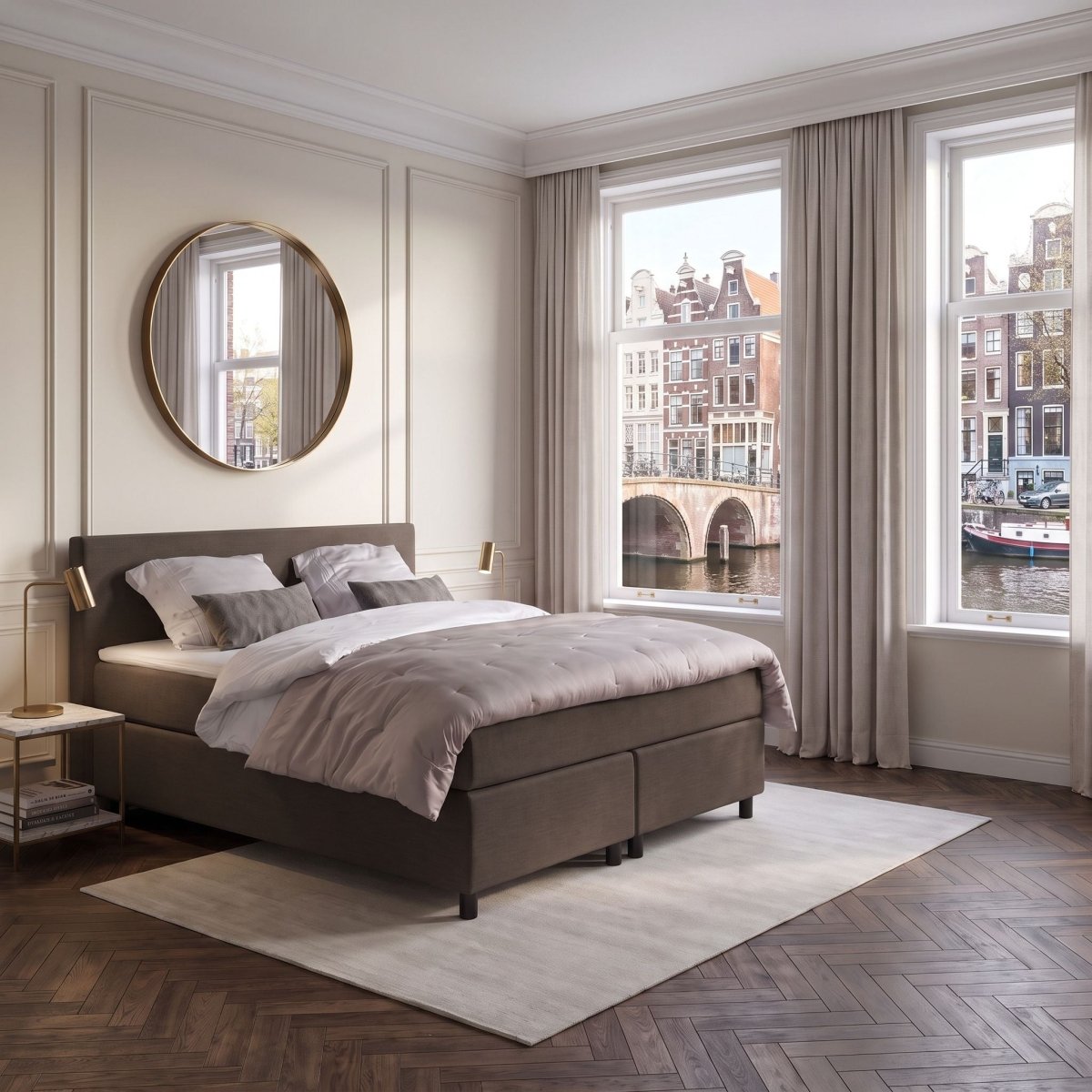 Mörgenn Boxspring Amsterdam - Strak Hoofdbord + Dekbed en Kussens 80 x 200 Bruin - Mörgenn