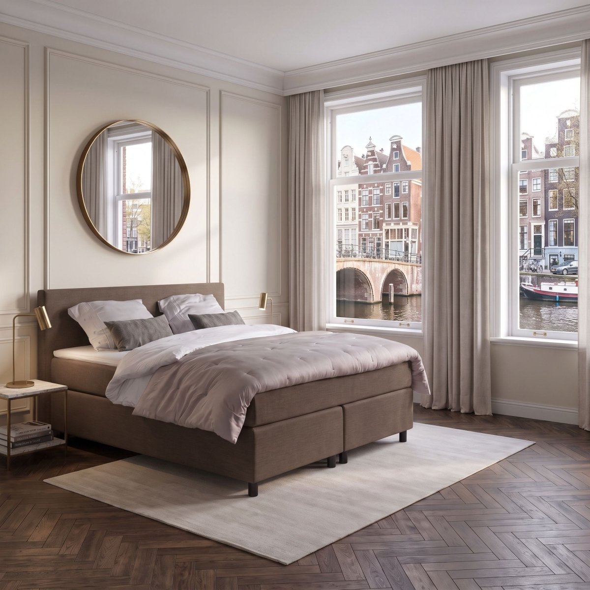 Mörgenn Boxspring Amsterdam - Strak Hoofdbord + Dekbed en Kussens 80 x 200 Bruin - Mörgenn
