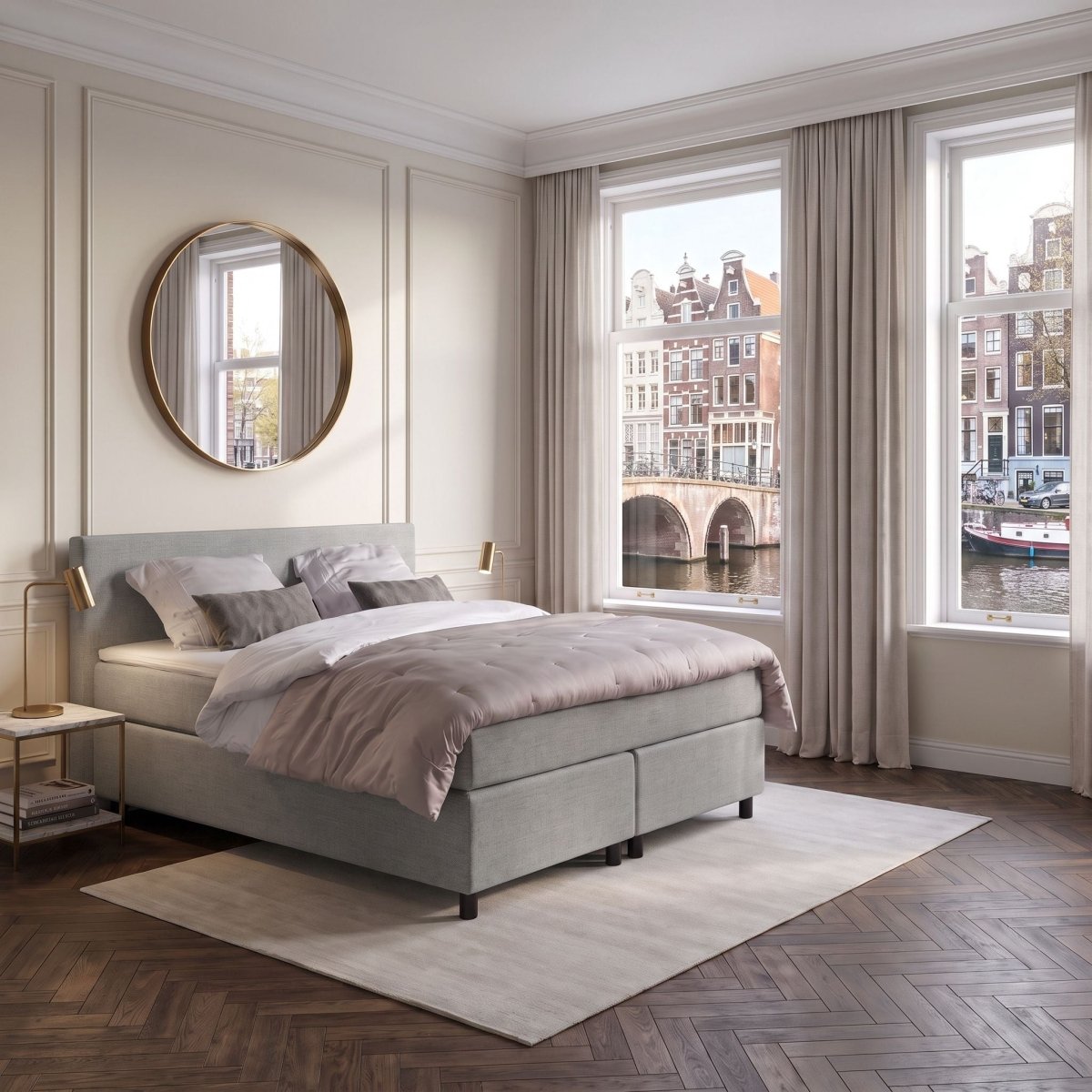 Mörgenn Boxspring Amsterdam - Strak Hoofdbord + Dekbed en Kussens 80 x 200 Lichtgrijs - Mörgenn