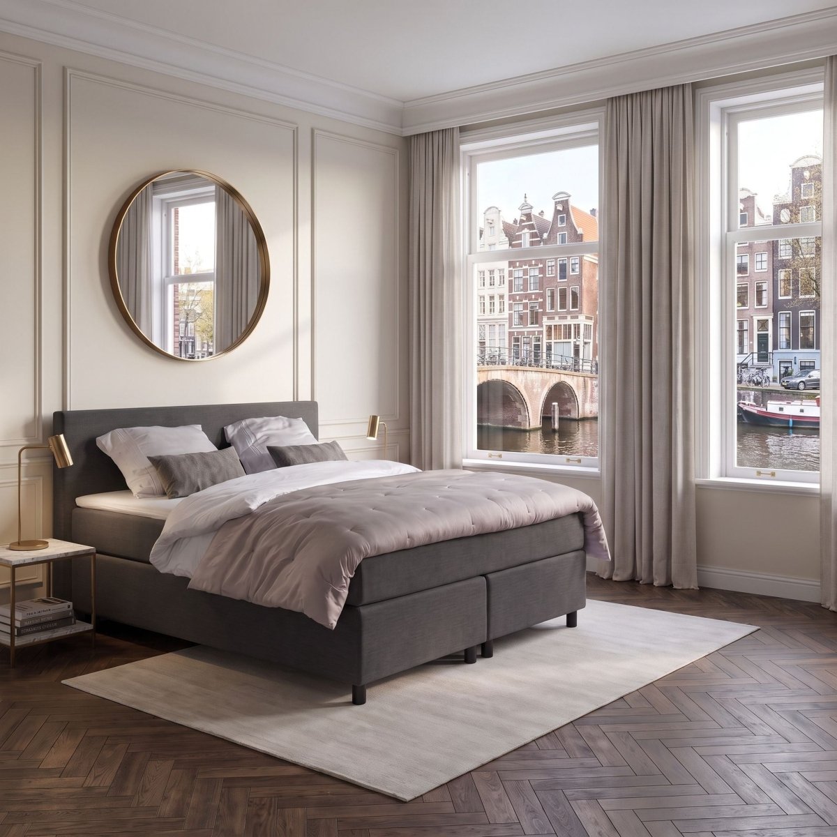 Mörgenn Boxspring Amsterdam - Strak Hoofdbord + Dekbed en Kussens 80 x 200 Lichtgrijs - Mörgenn