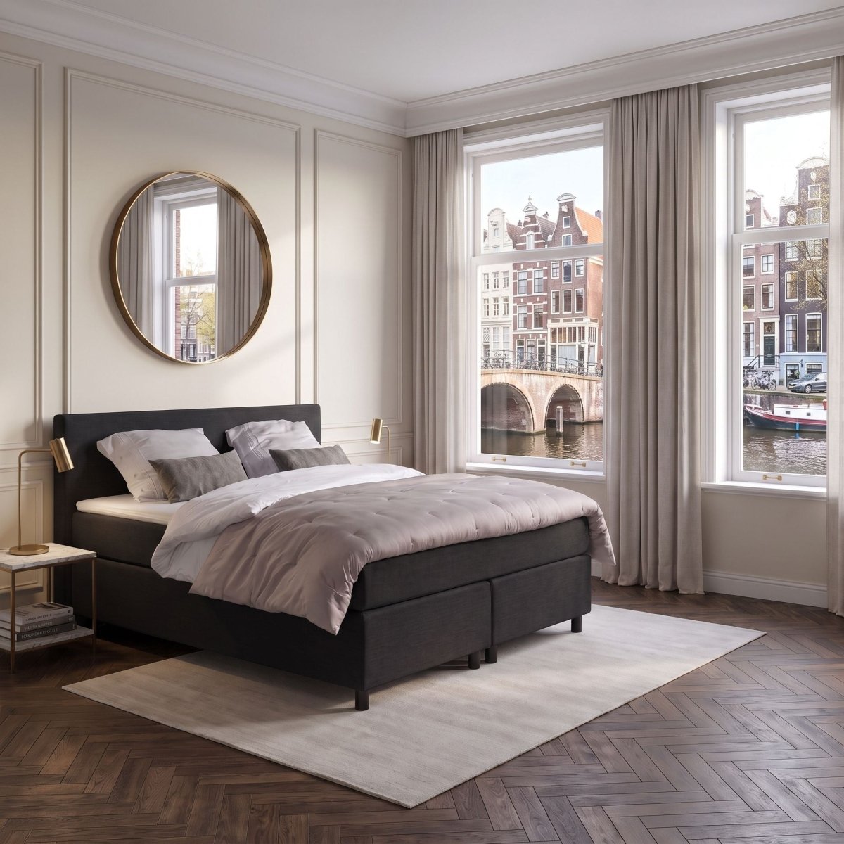 Mörgenn Boxspring Amsterdam - Strak Hoofdbord + Dekbed en Kussens 80 x 200 Zwart - Mörgenn