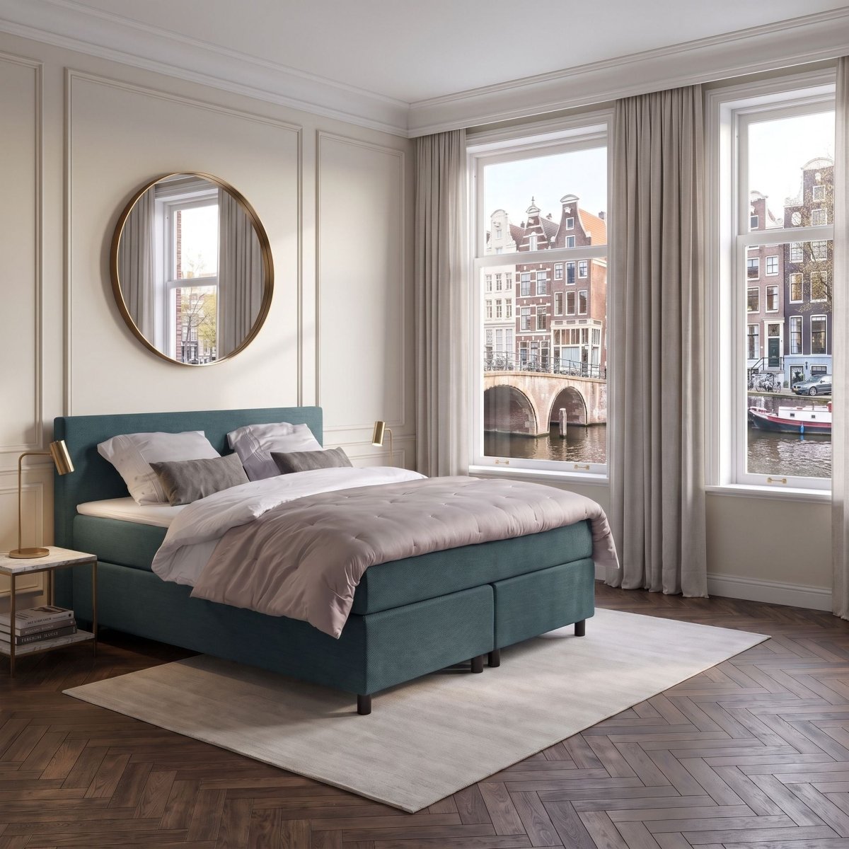 Mörgenn Boxspring Amsterdam - Strak Hoofdbord + Dekbed en Kussens 80 x 200 Donkerblauw - Mörgenn