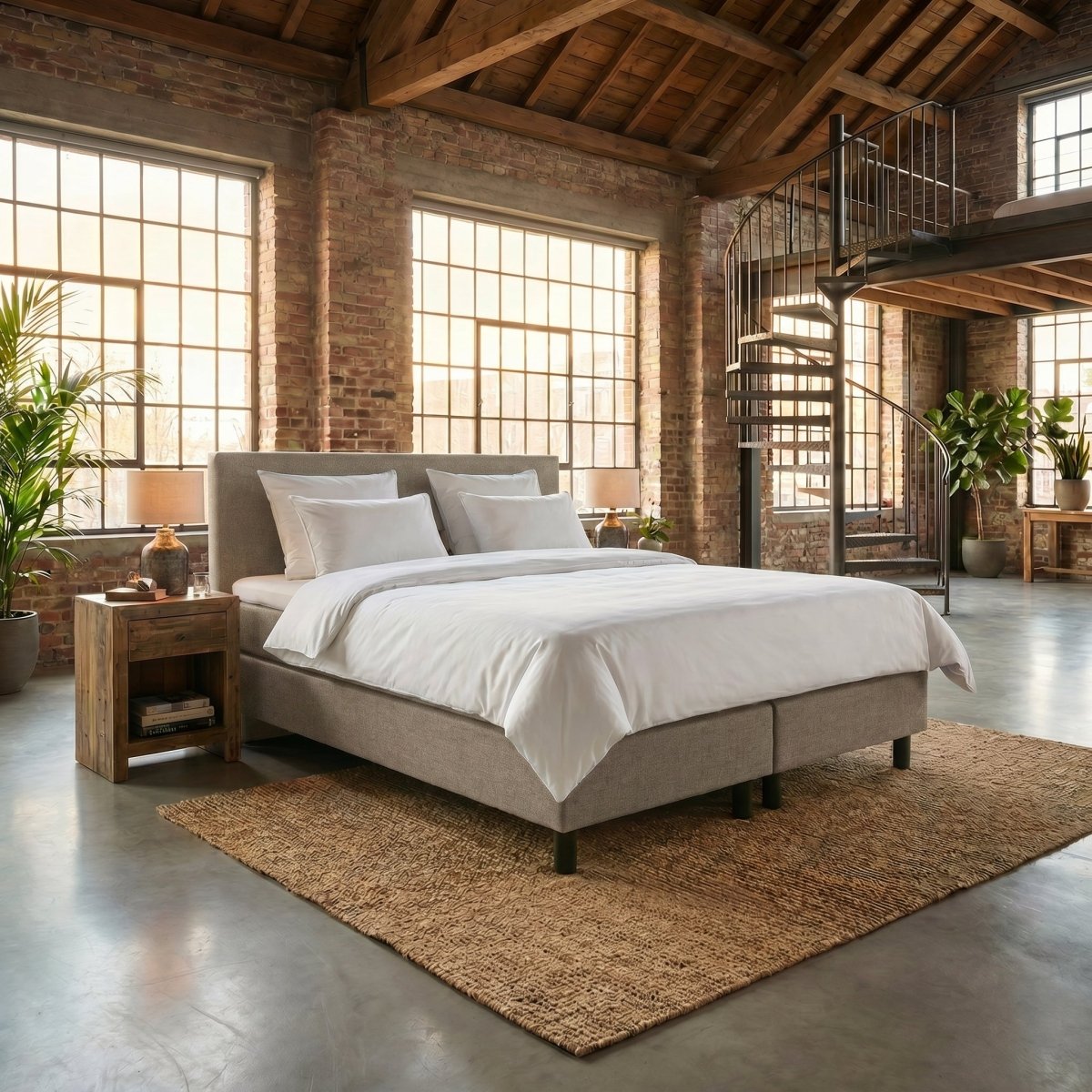 Boxspring Basic in taupe met gestoffeerd hoofdbord