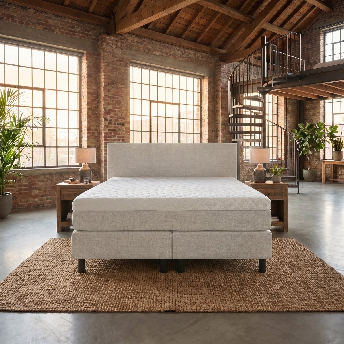 Boxspring Basic in beige met gestoffeerd hoofdbord