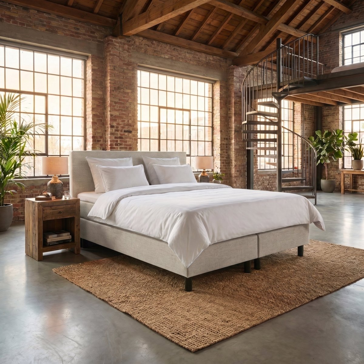 Boxspring Basic in beige, matras met geïntegreerde topmatras