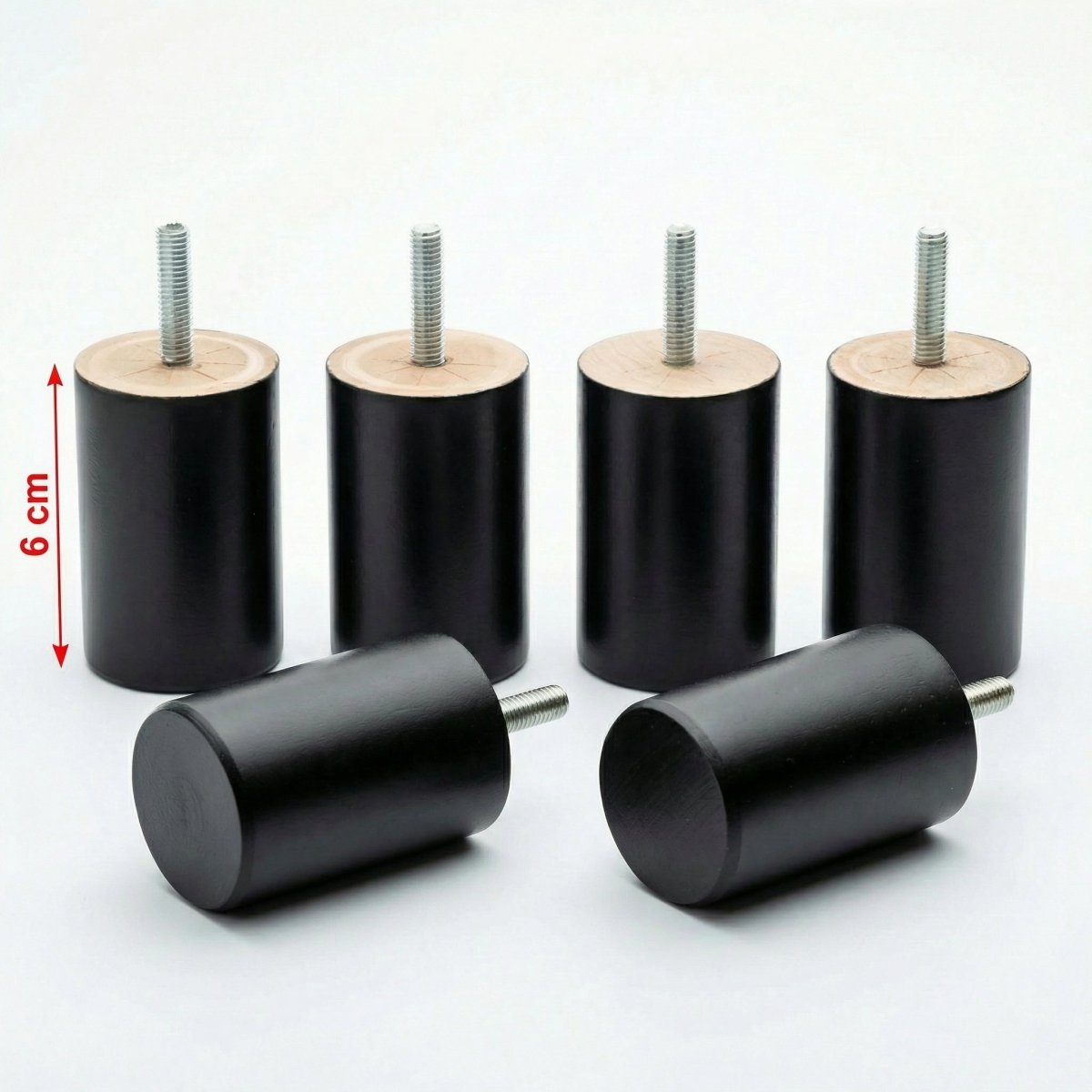 Mörgenn Boxspringpoten Zwart Ronde Poot 6cm Set van 6 - Mörgenn