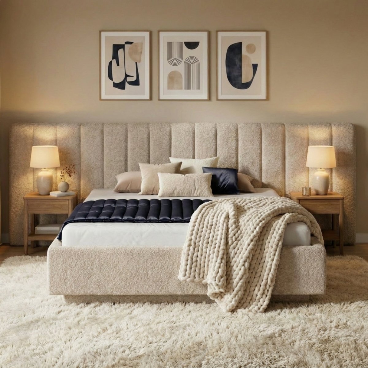 Mörgenn Luxe Bed Loft Luxe Designbed - Zonder Poten - XXL Hoofdbord 140x200 Beige (Beige 2) Zonder Matras - Mörgenn