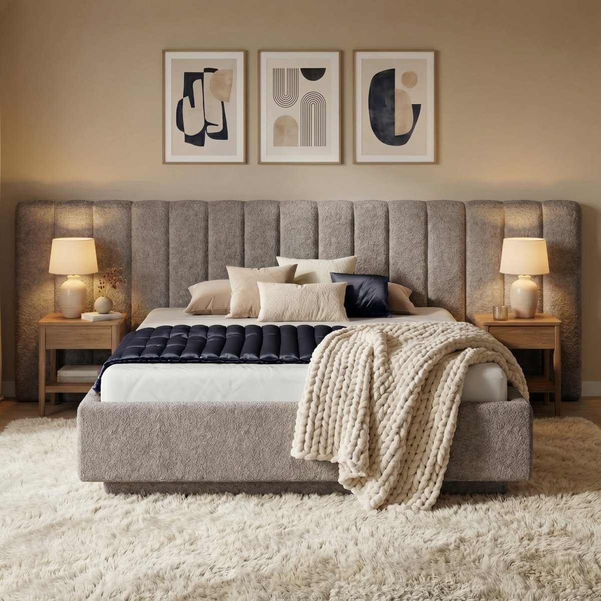 Mörgenn Luxe Bed Loft Luxe Designbed - Zonder Poten - XXL Hoofdbord 140x200 Greige (Dove 16) Zonder Matras - Mörgenn