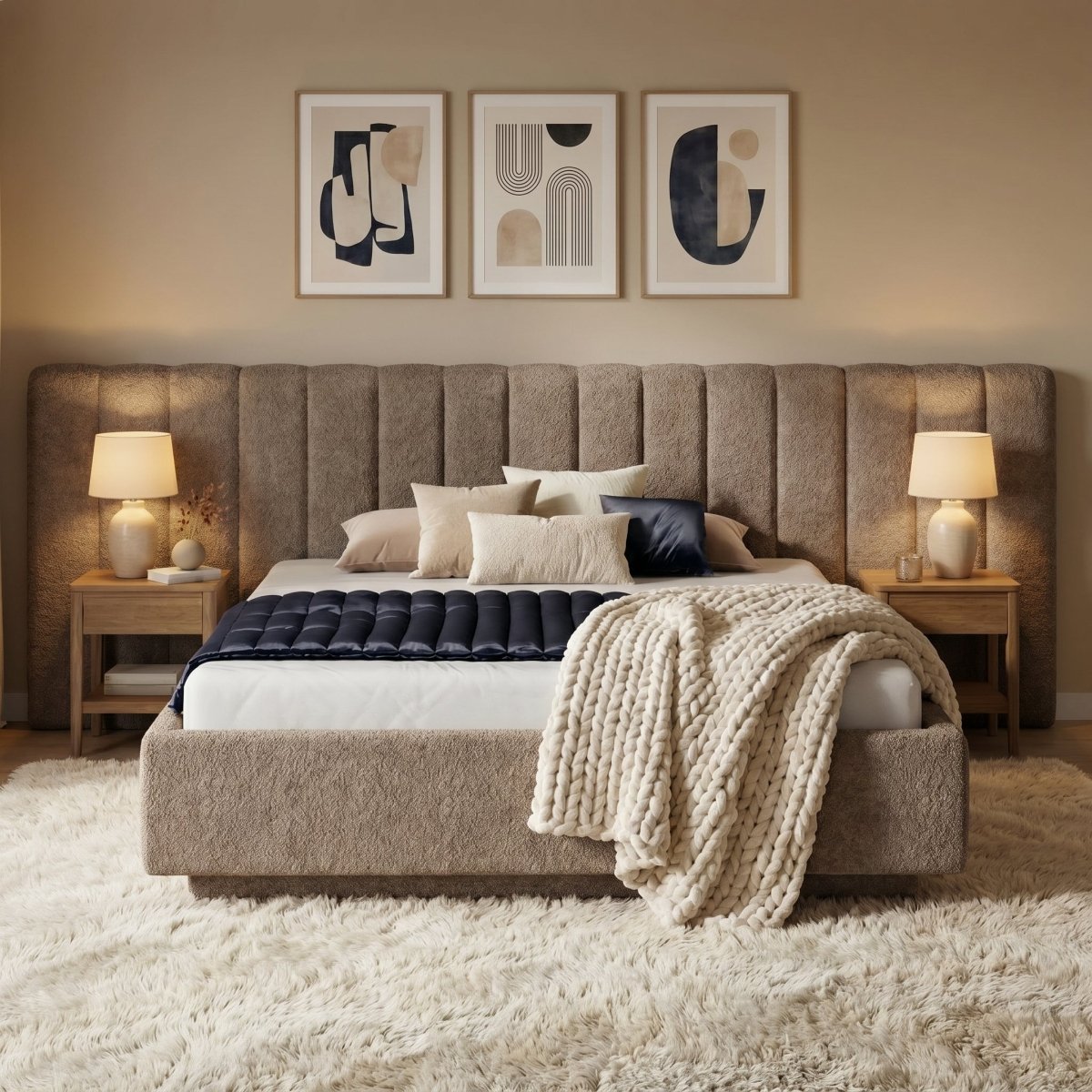 Mörgenn Luxe Bed Loft Luxe Designbed - Zonder Poten - XXL Hoofdbord 140x200 Bruingrijs (Antelope 4) Zonder Matras - Mörgenn