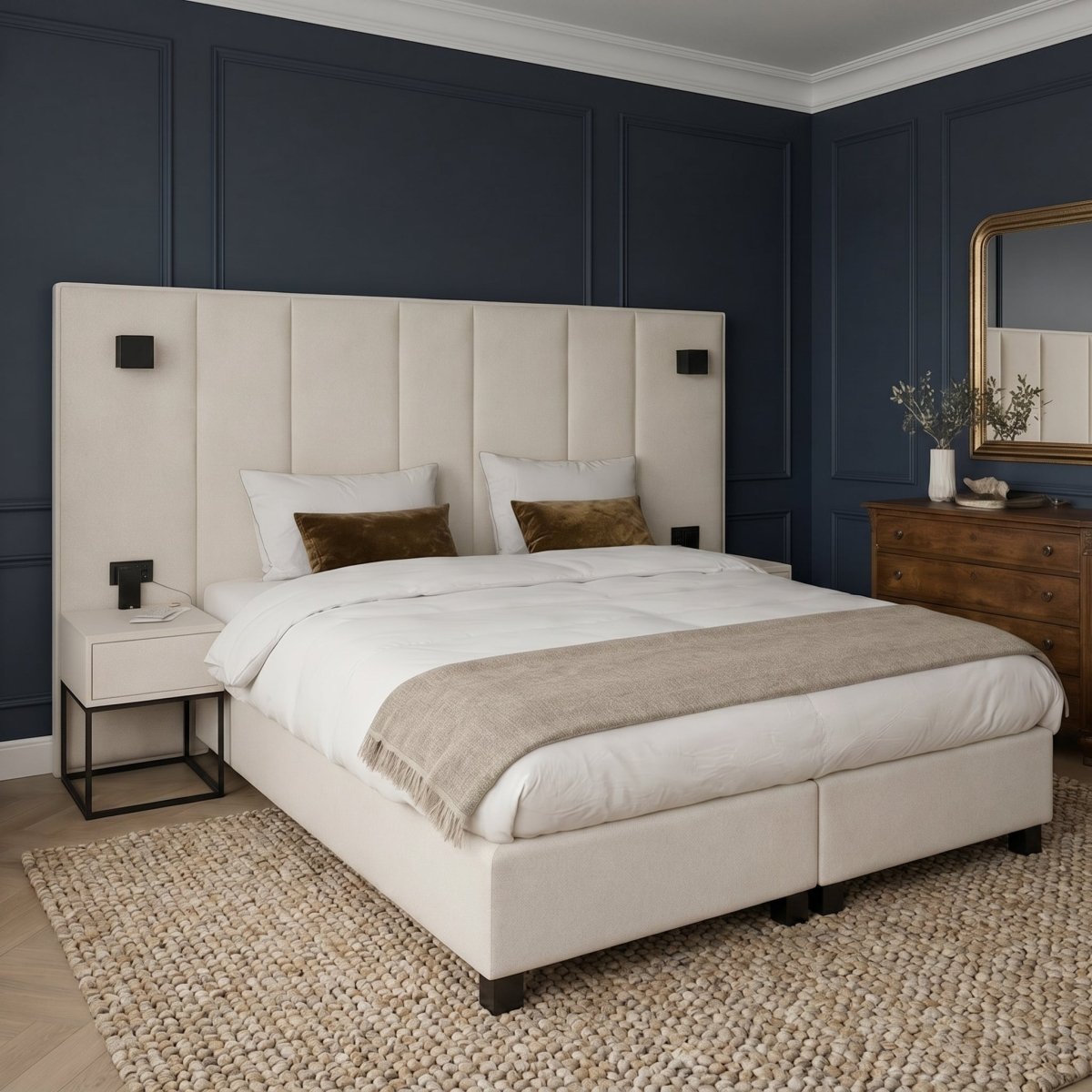 Mörgenn Luxe Boxspring Piazza 160x200 Beige Met lampen en stopcontacten - Mörgenn