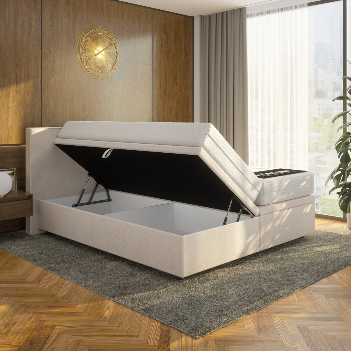 Mörgenn Opbergboxspring Havn met klep - Boxspring zonder matras met opbergruimte 90x200 Beige Geen Matras - Mörgenn
