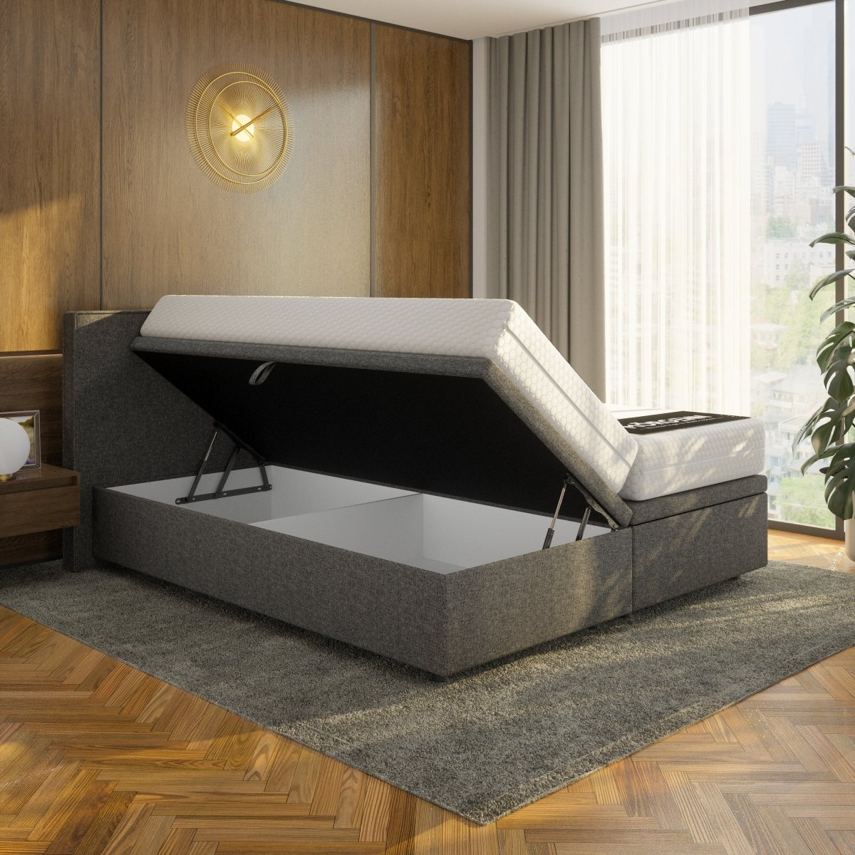 Mörgenn Opbergboxspring Havn met klep - Boxspring zonder matras met opbergruimte 90x200 Antraciet Geen Matras - Mörgenn