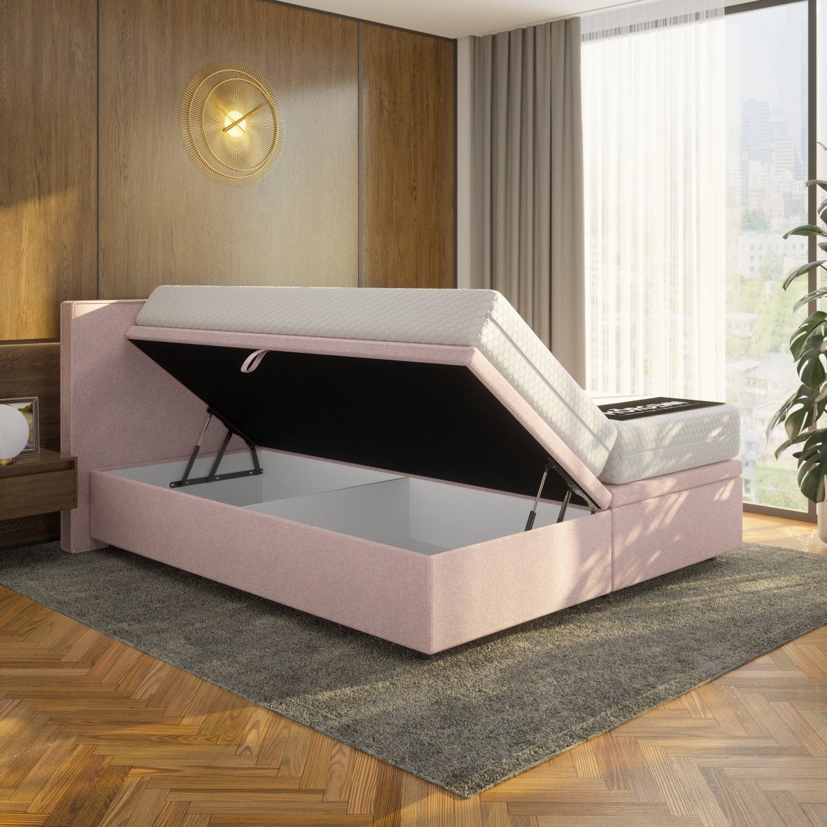 Mörgenn Opbergboxspring Havn met klep - Boxspring zonder matras met opbergruimte 90x200 Oud Roze Geen Matras - Mörgenn