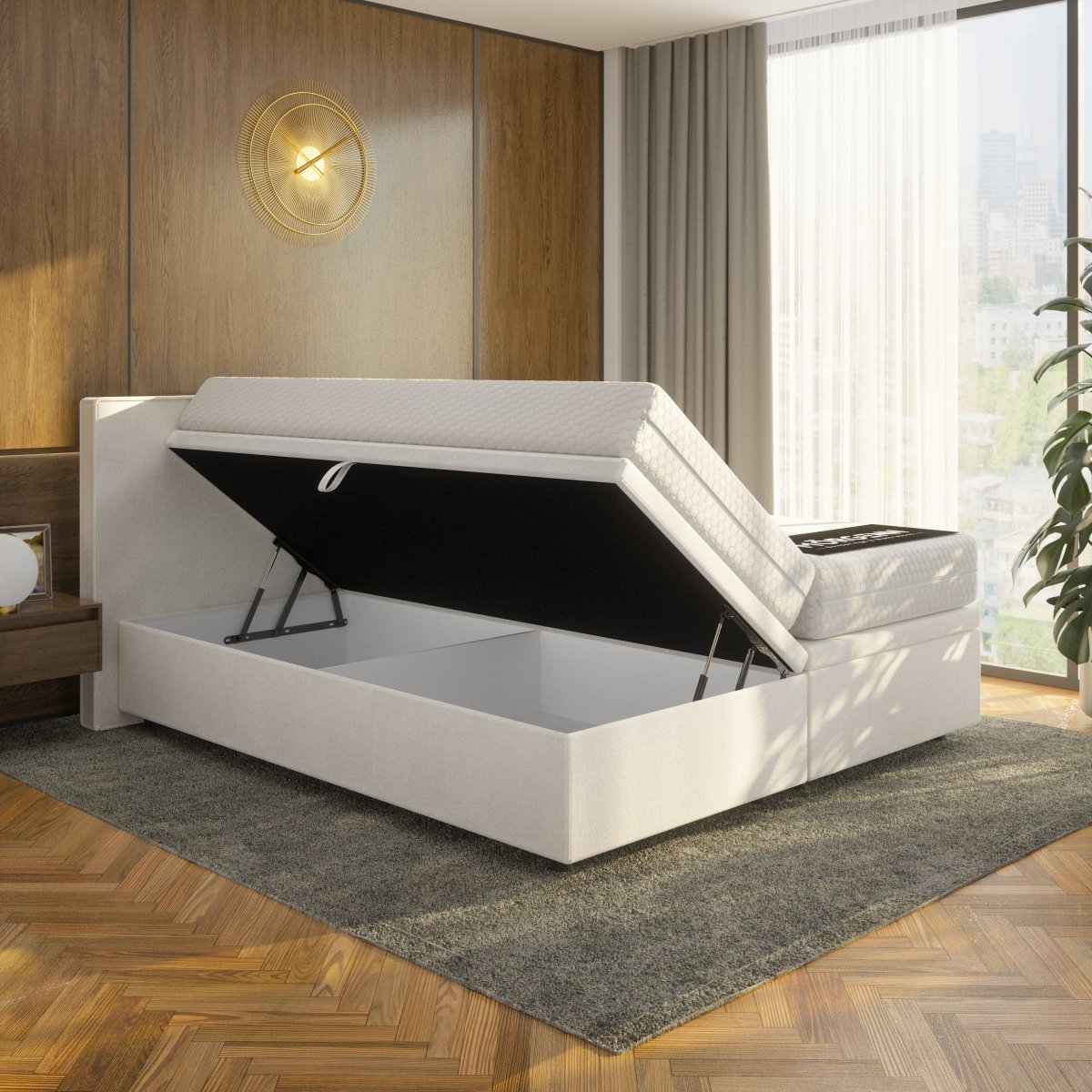 Mörgenn Opbergboxspring Havn met klep - Boxspring zonder matras met opbergruimte 90x200 Ivory Geen Matras - Mörgenn