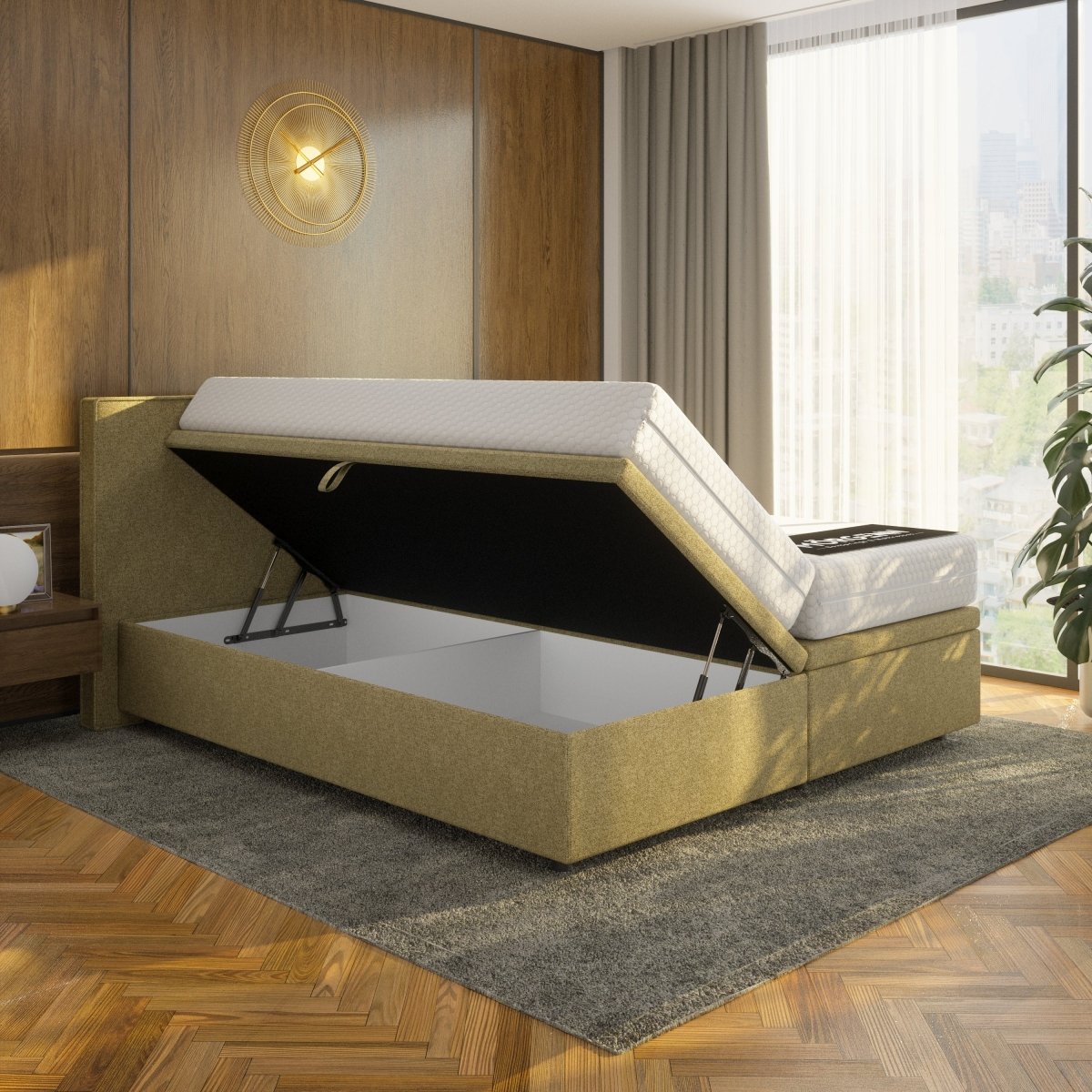 Mörgenn Opbergboxspring Havn met klep - Boxspring zonder matras met opbergruimte 90x200 Groen Geen Matras - Mörgenn