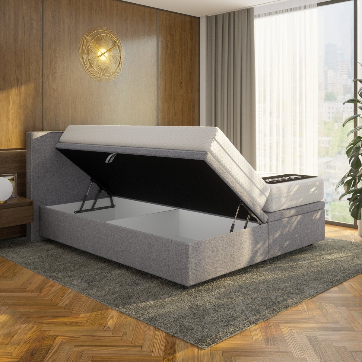 Mörgenn Opbergboxspring Havn met klep - Boxspring zonder matras met opbergruimte 90x200 Lichtgrijs Geen Matras - Mörgenn
