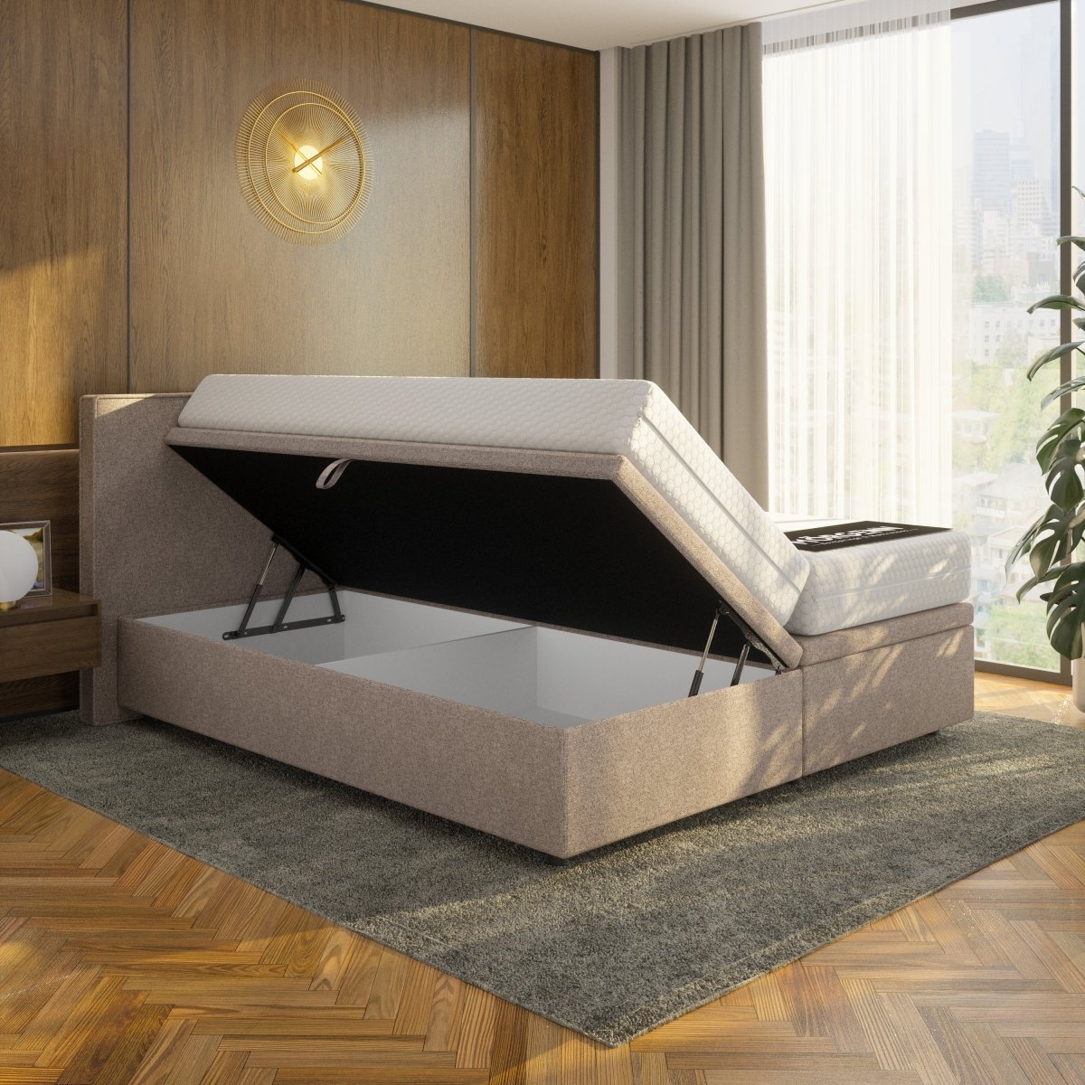 Mörgenn Opbergboxspring Havn met klep - Boxspring zonder matras met opbergruimte 90x200 Bruin Geen Matras - Mörgenn