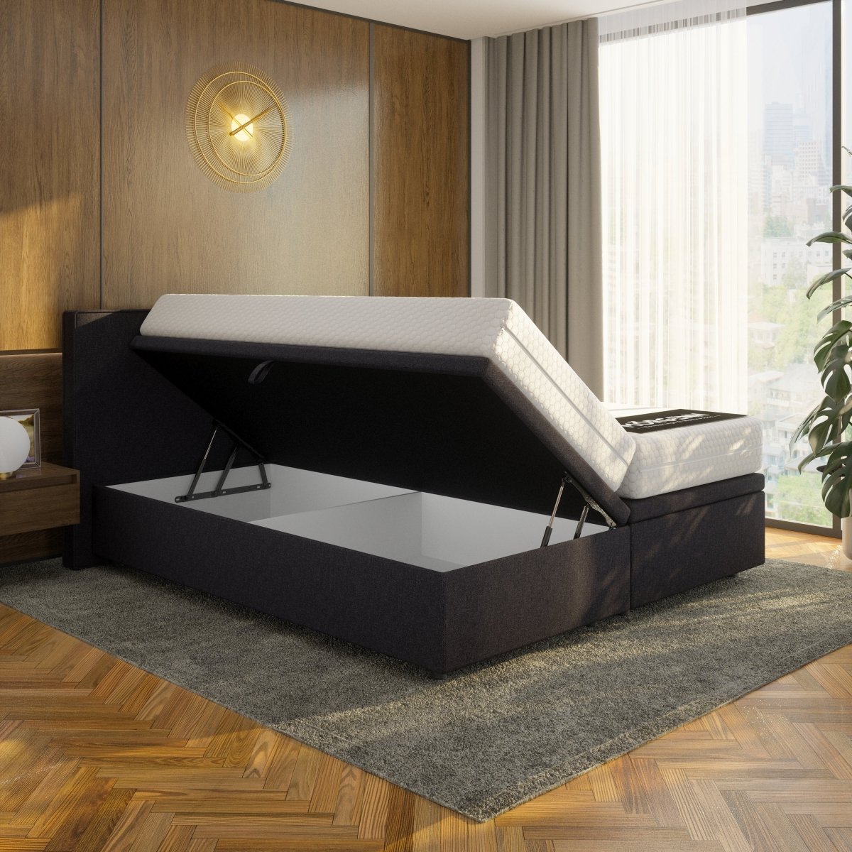 Mörgenn Opbergboxspring Havn met klep - Boxspring zonder matras met opbergruimte 90x200 Zwart Geen Matras - Mörgenn