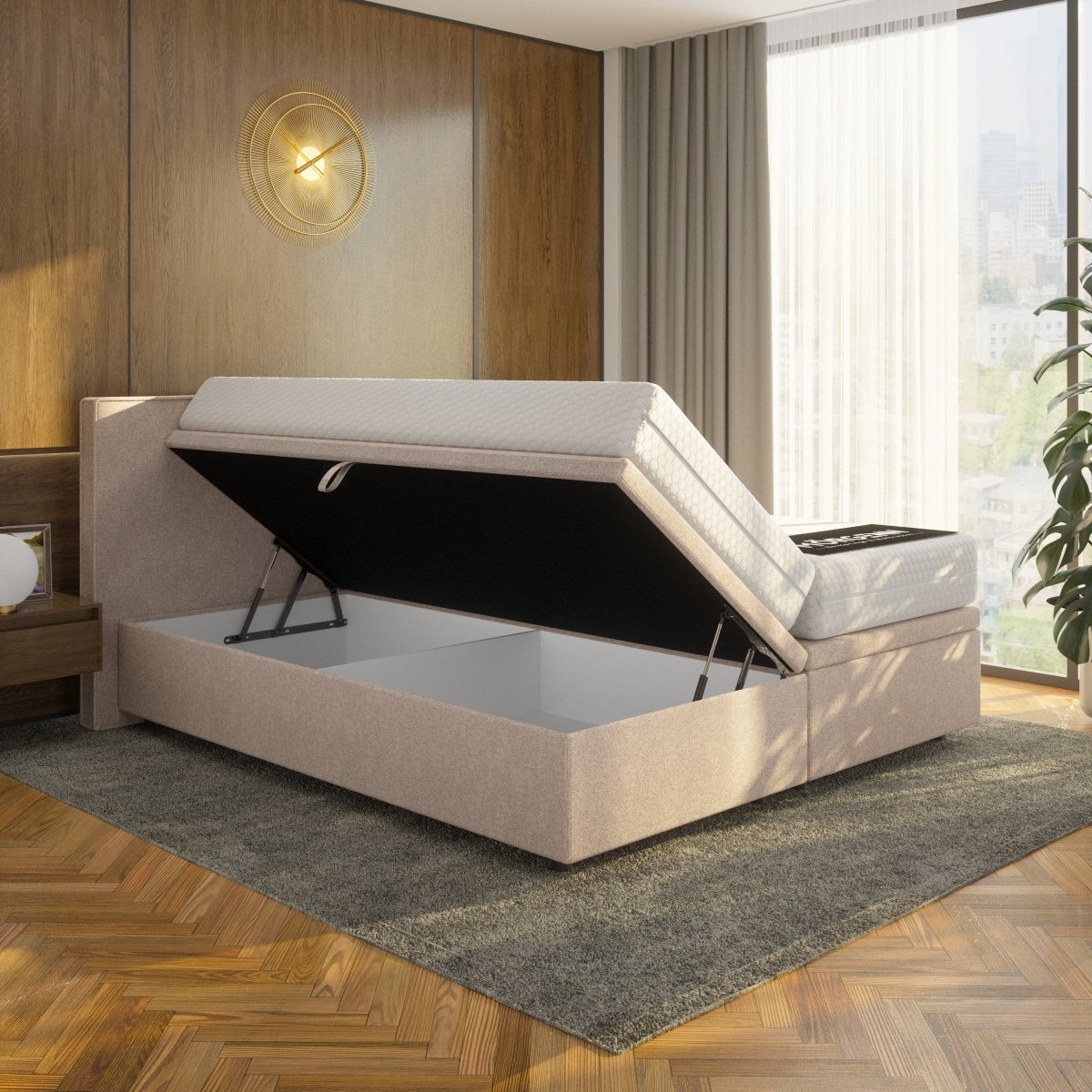 Mörgenn Opbergboxspring Havn met klep - Boxspring zonder matras met opbergruimte 90x200 Taupe Geen Matras - Mörgenn