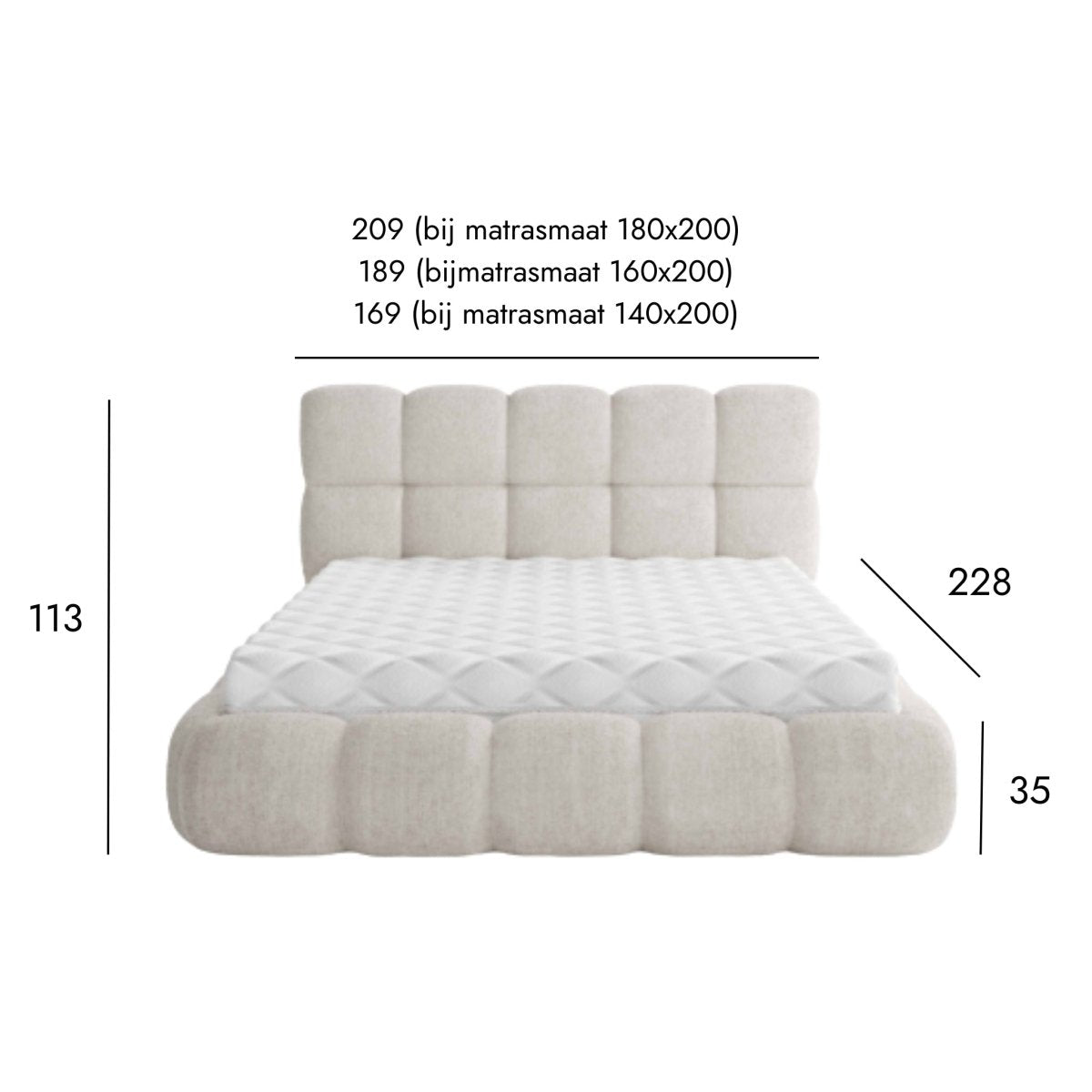 Mörgenn Bed Calma - Luxe bedframe met opbergruimte - Met of zonder matras 140x200 Cream (Anthology 20) Geen matras - Mörgenn