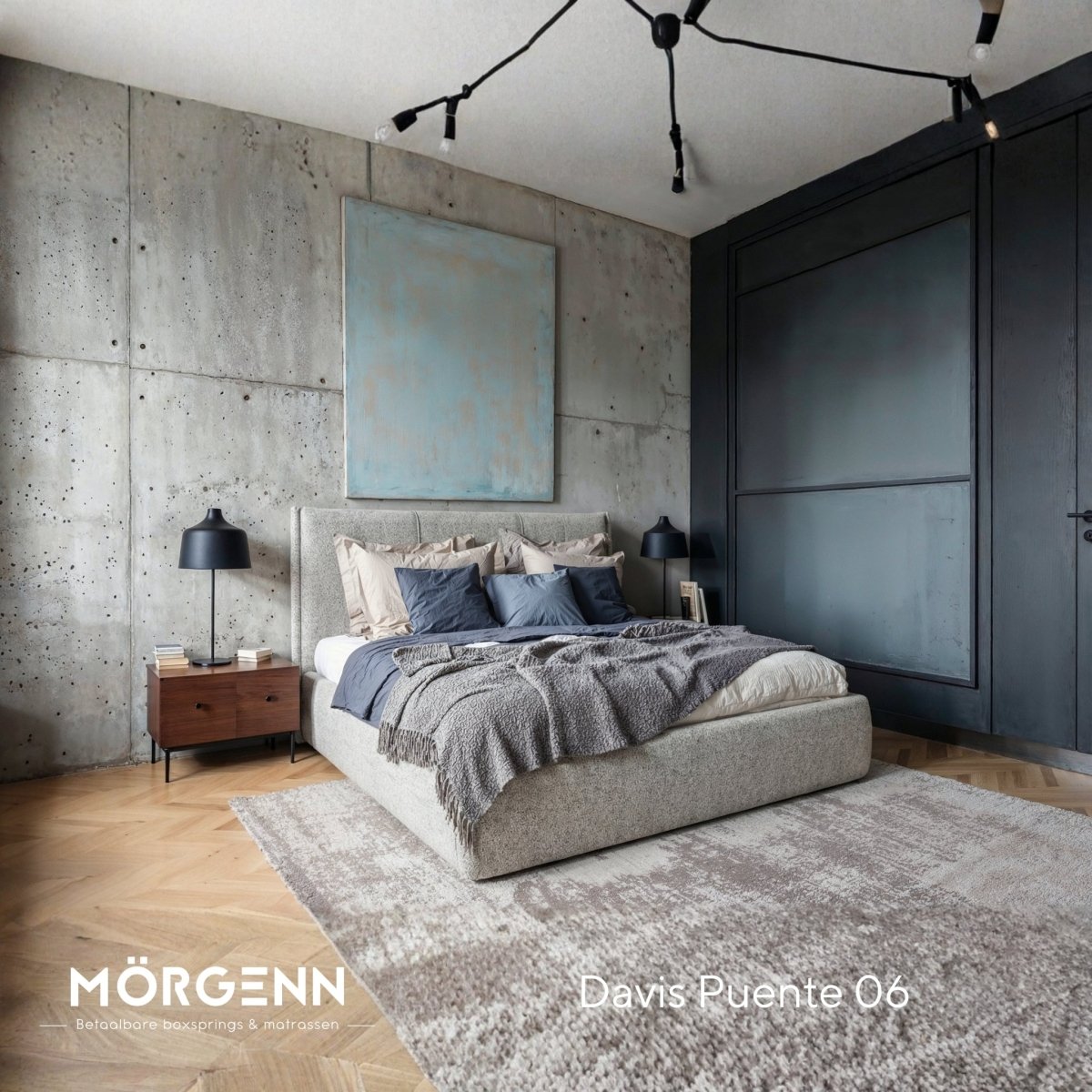 Mörgenn Bed Nordberg - Luxe bed met Elektrische opbergruimte 140x200 cm Grijs Melange (Puente 06) Geen matras - Mörgenn