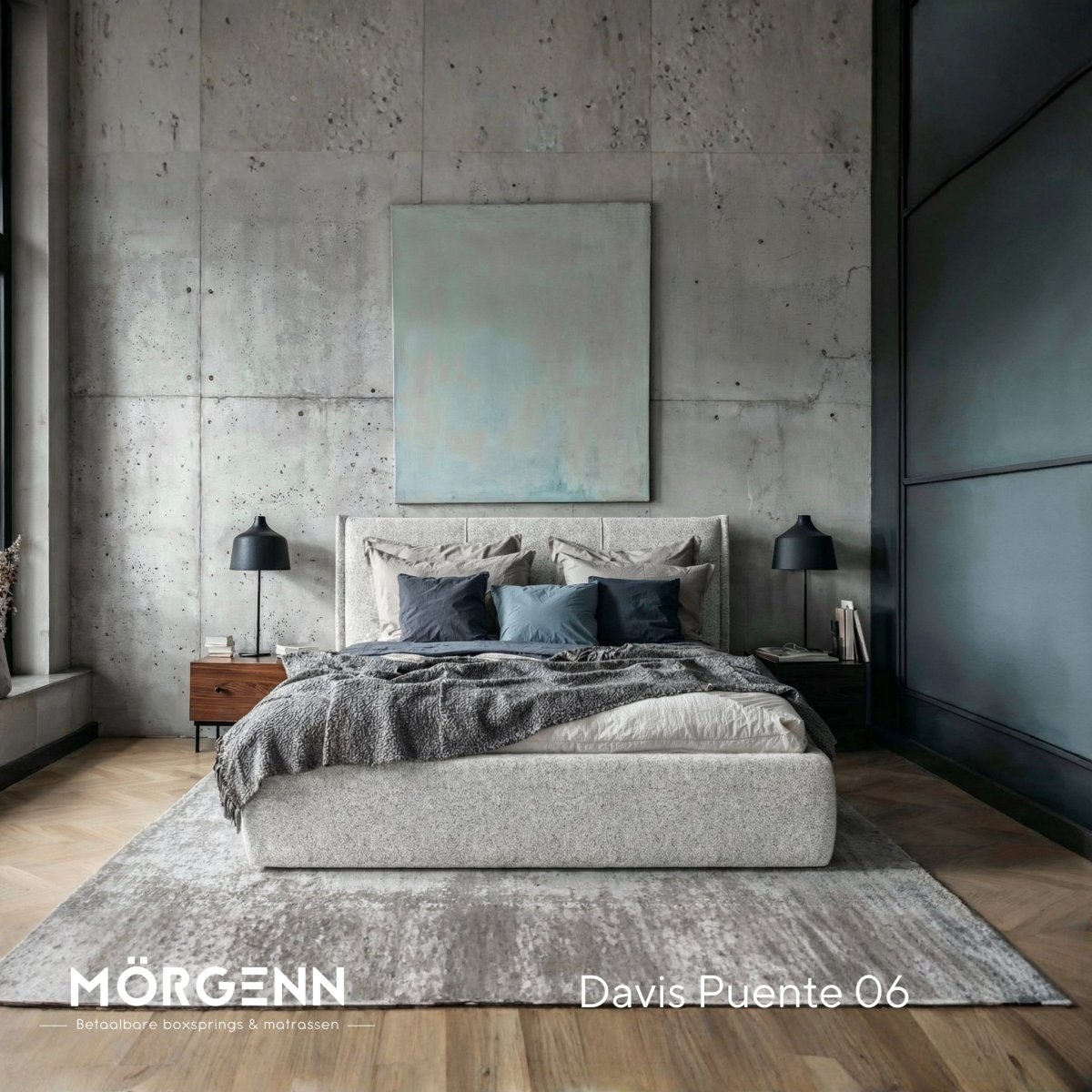 Mörgenn Bed Nordberg - Luxe bed met Elektrische opbergruimte 140x200 cm Grijs Melange (Puente 06) Geen matras - Mörgenn