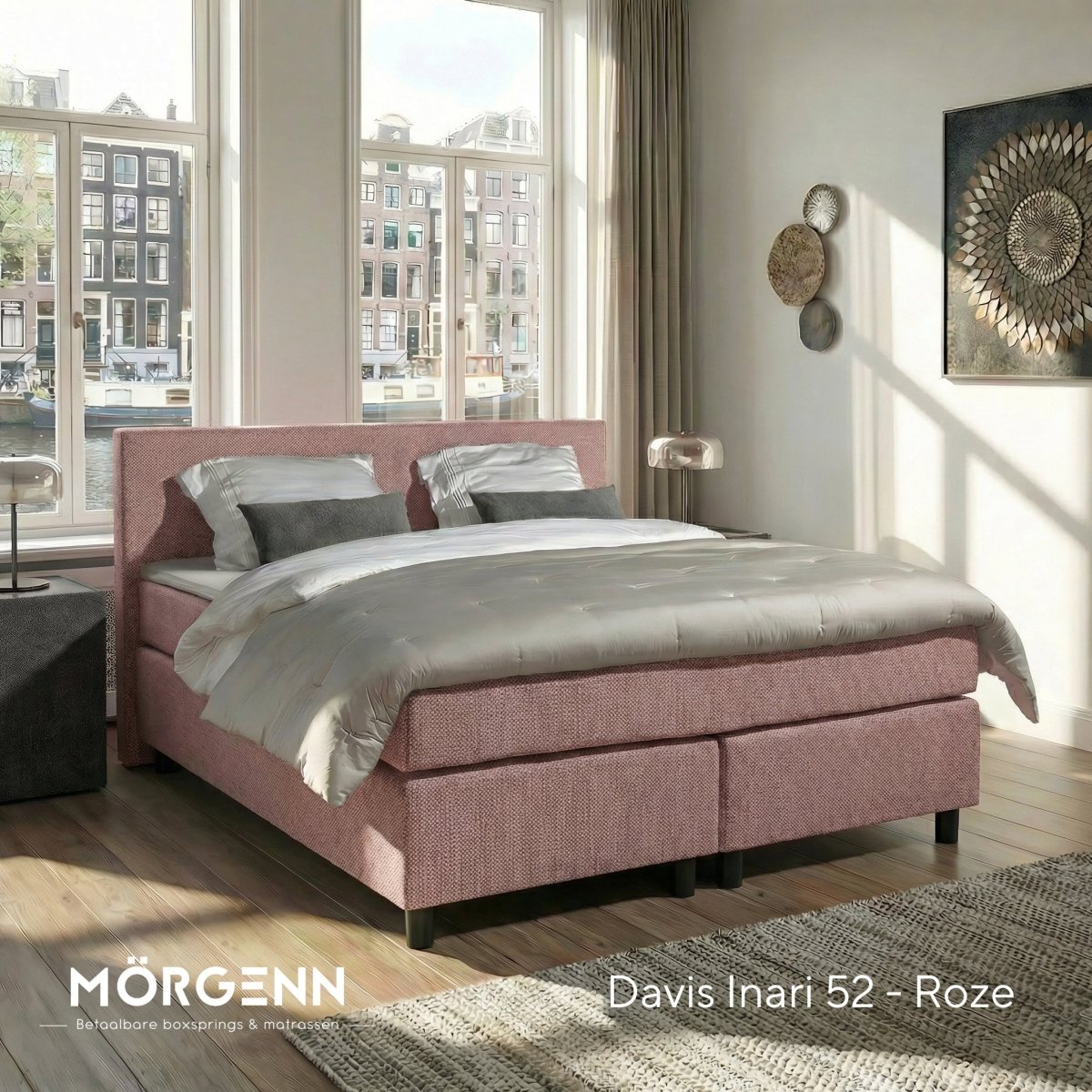 Mörgenn Boxspring Amsterdam - Pocketvering - Inclusief Dekbed en Kussens 80 x 200 Oud Roze - Mörgenn