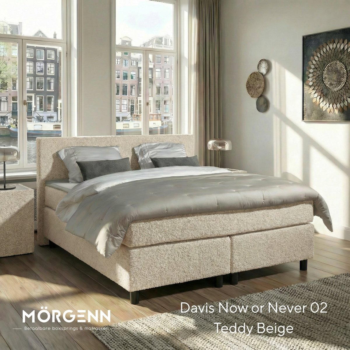 Mörgenn Boxspring Amsterdam - Pocketvering - Inclusief Dekbed en Kussens 80 x 200 Teddy Beige - Mörgenn