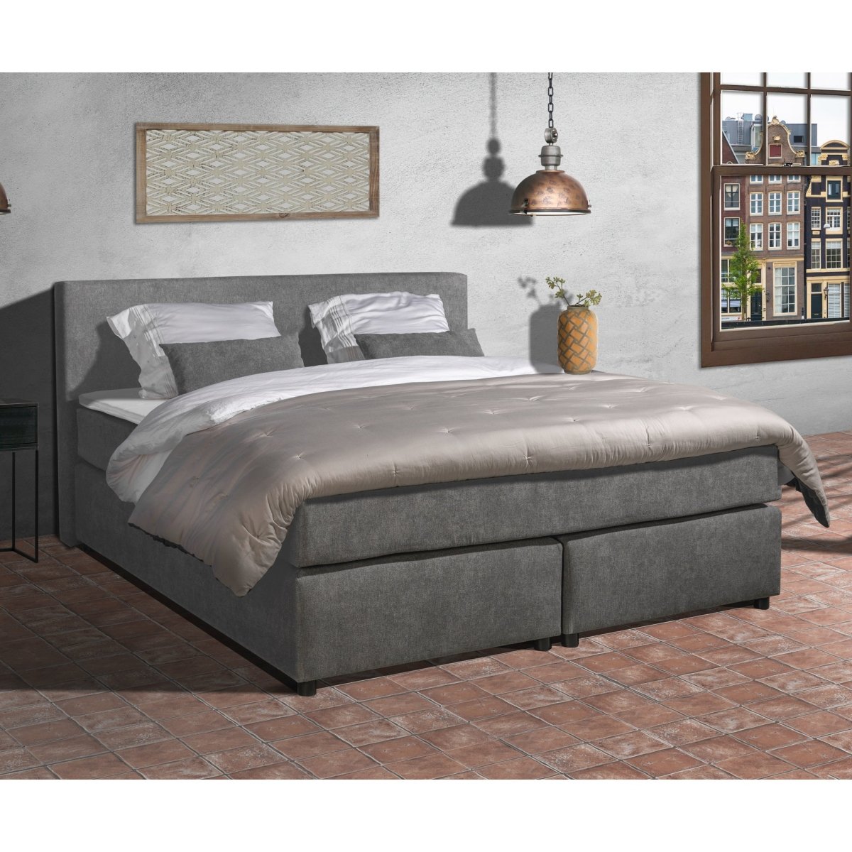 Mörgenn Boxspring Amsterdam - Pocketvering - Inclusief Dekbed en Kussens 80 x 200 Antraciet - Mörgenn
