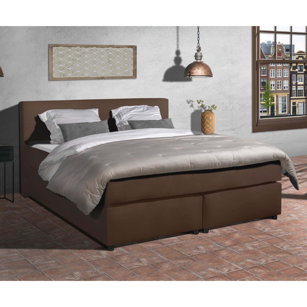 Mörgenn Boxspring Amsterdam - Pocketvering - Inclusief Dekbed en Kussens 80 x 200 Taupe - Mörgenn