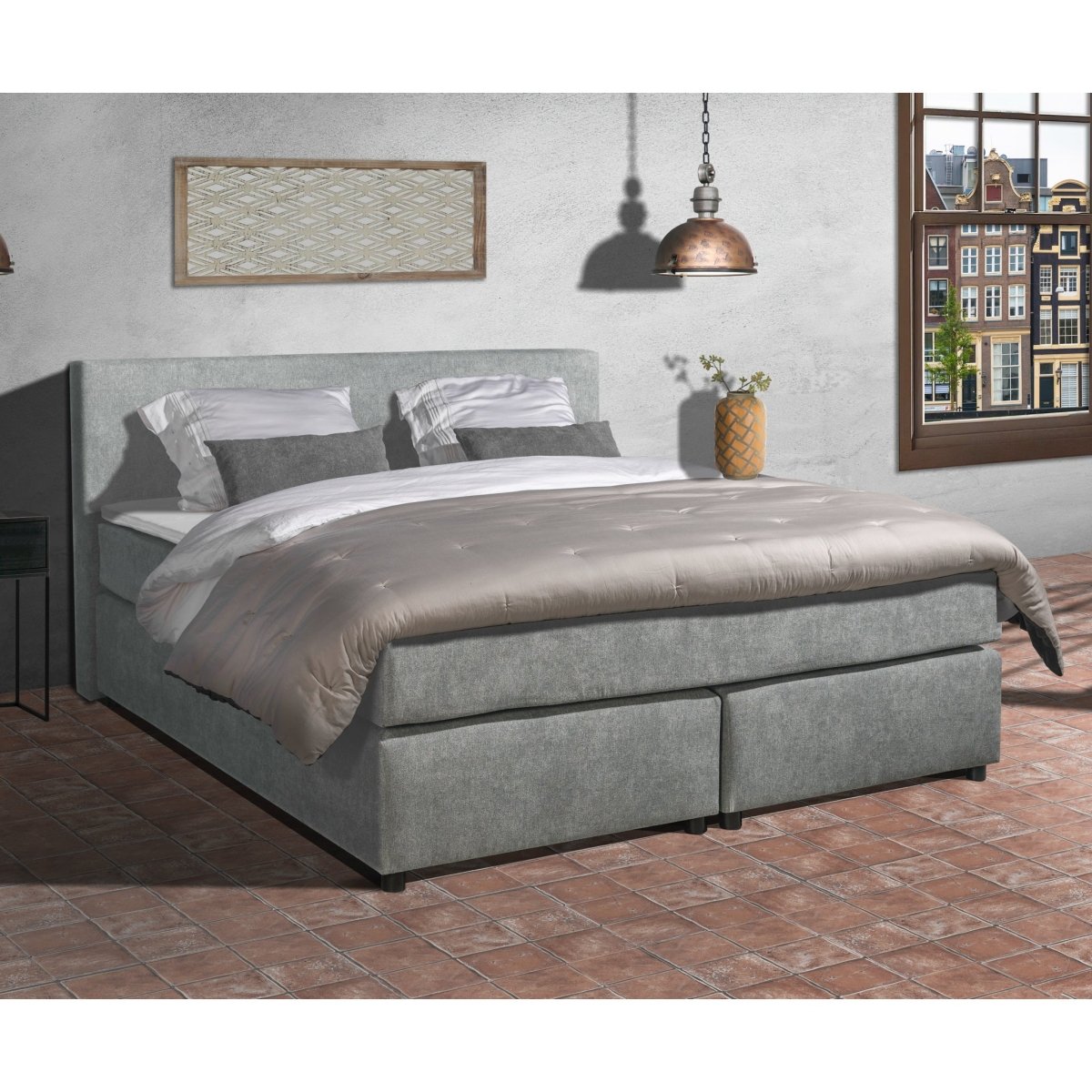 Mörgenn Boxspring Amsterdam - Pocketvering - Inclusief Dekbed en Kussens 80 x 200 Lichtgrijs - Mörgenn