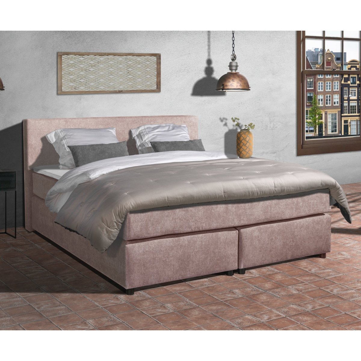 Mörgenn Boxspring Amsterdam - Pocketvering - Inclusief Dekbed en Kussens 80 x 200 Oud Roze - Mörgenn