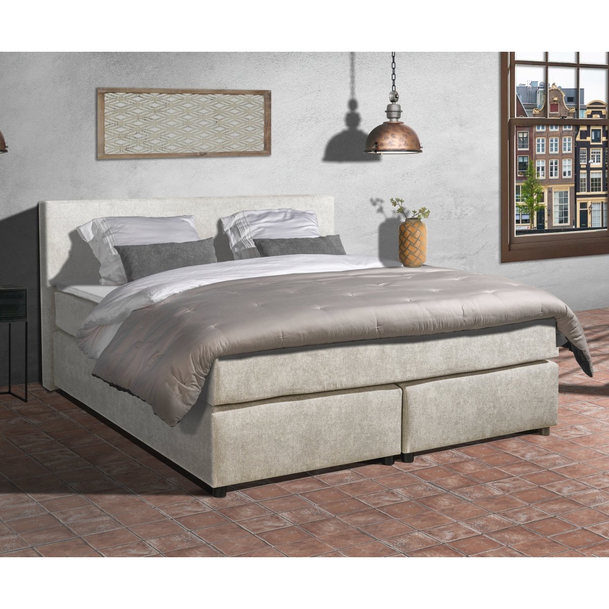 Mörgenn Boxspring Amsterdam - Pocketvering - Inclusief Dekbed en Kussens 80 x 200 Beige - Mörgenn