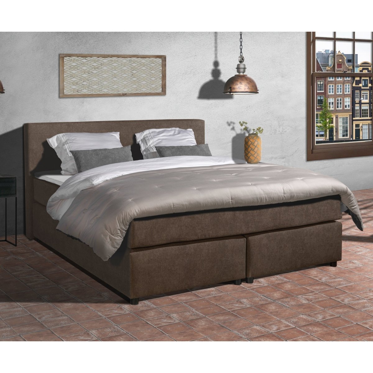 Mörgenn Boxspring Amsterdam - Pocketvering - Inclusief Dekbed en Kussens 80 x 200 Bruin - Mörgenn
