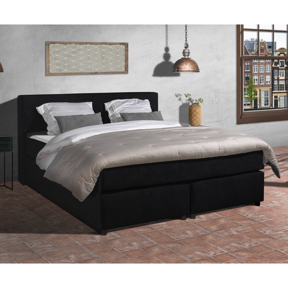Mörgenn Boxspring Amsterdam - Pocketvering - Inclusief Dekbed en Kussens 80 x 200 Zwart - Mörgenn