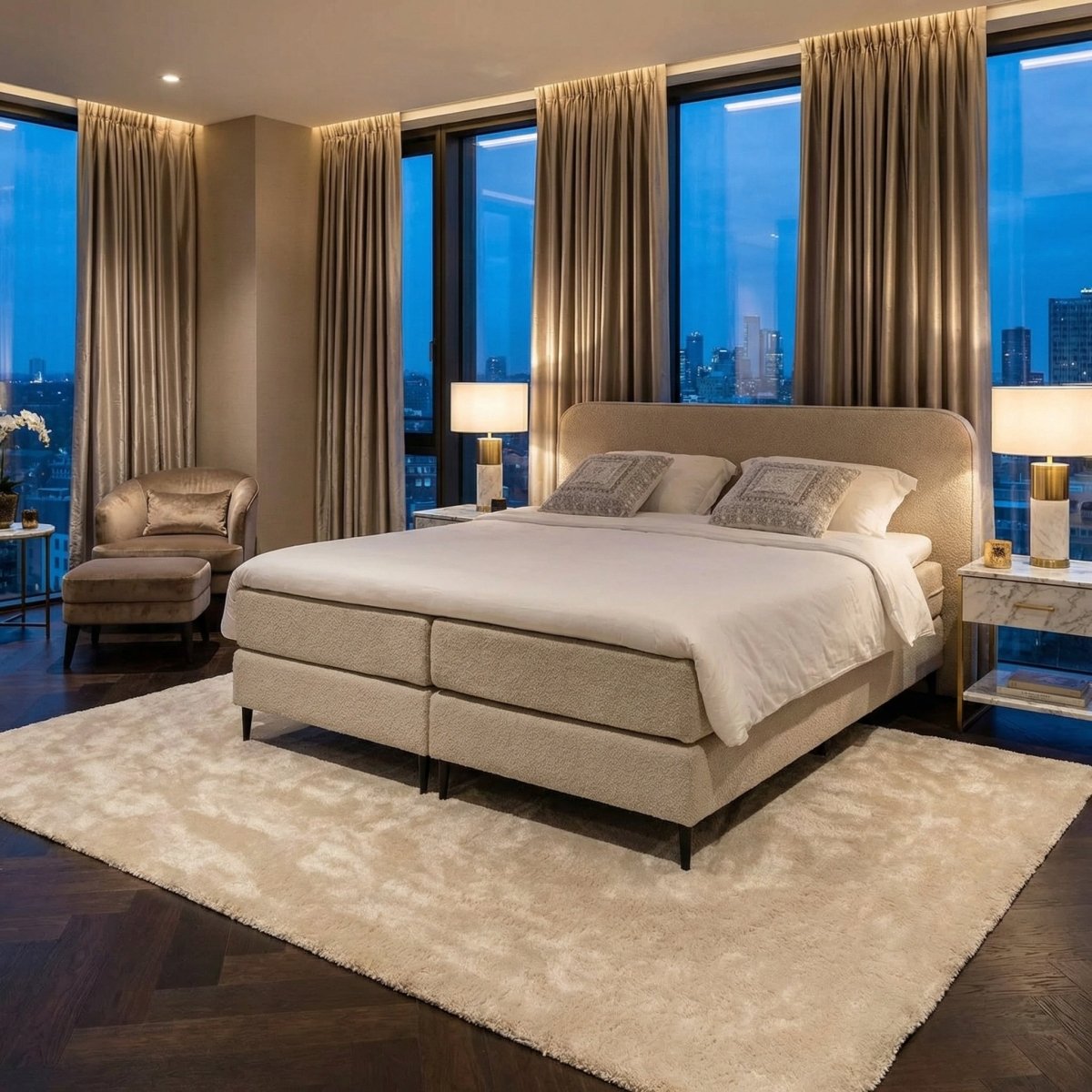 Mörgenn Boxspring Bouclé - Pocketvering - Luxe Curvy Hoofdbord 90x200 Beige (Now or Never 05) - Mörgenn