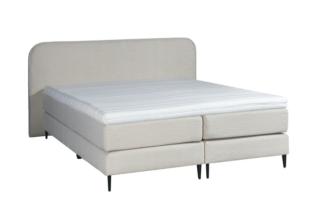 Mörgenn Boxspring Bouclé - Pocketvering - Luxe Curvy Hoofdbord 90x200 Teddy Beige - Mörgenn
