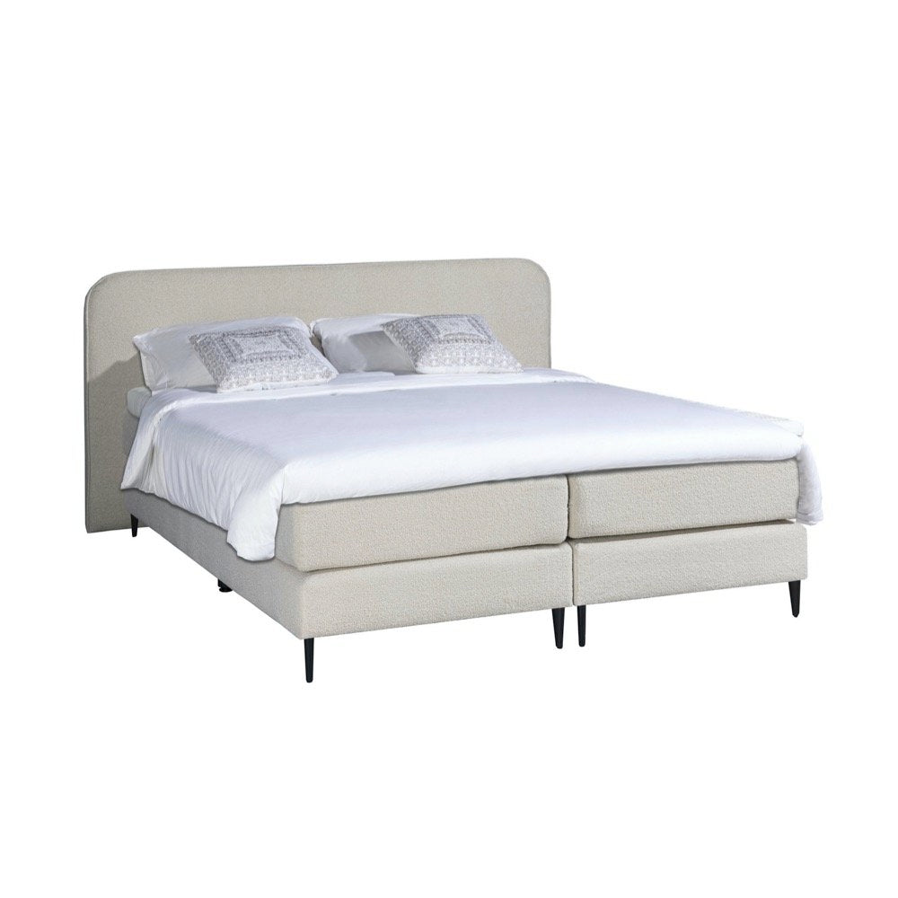 Mörgenn Boxspring Bouclé - Pocketvering - Luxe Curvy Hoofdbord 90x200 Teddy Beige - Mörgenn