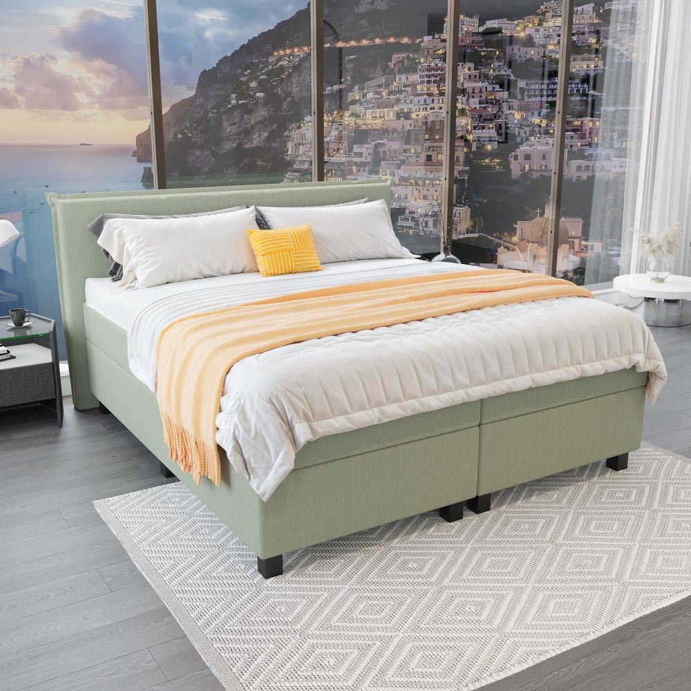 Mörgenn Boxspring Capri - Hoofdbord met bies - Pocketvering Boxen én Matrassen 80 x 200 Groen - Mörgenn