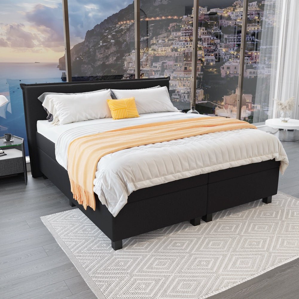 Mörgenn Boxspring Capri - Hoofdbord met bies - Pocketvering Boxen én Matrassen 80 x 200 Zwart - Mörgenn