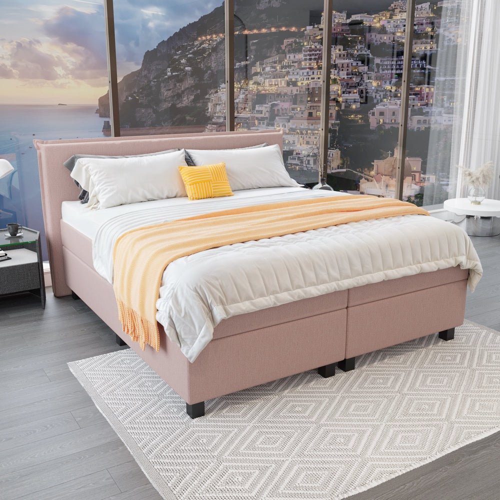 Mörgenn Boxspring Capri - Hoofdbord met bies - Pocketvering Boxen én Matrassen 80 x 200 Oud Roze - Mörgenn