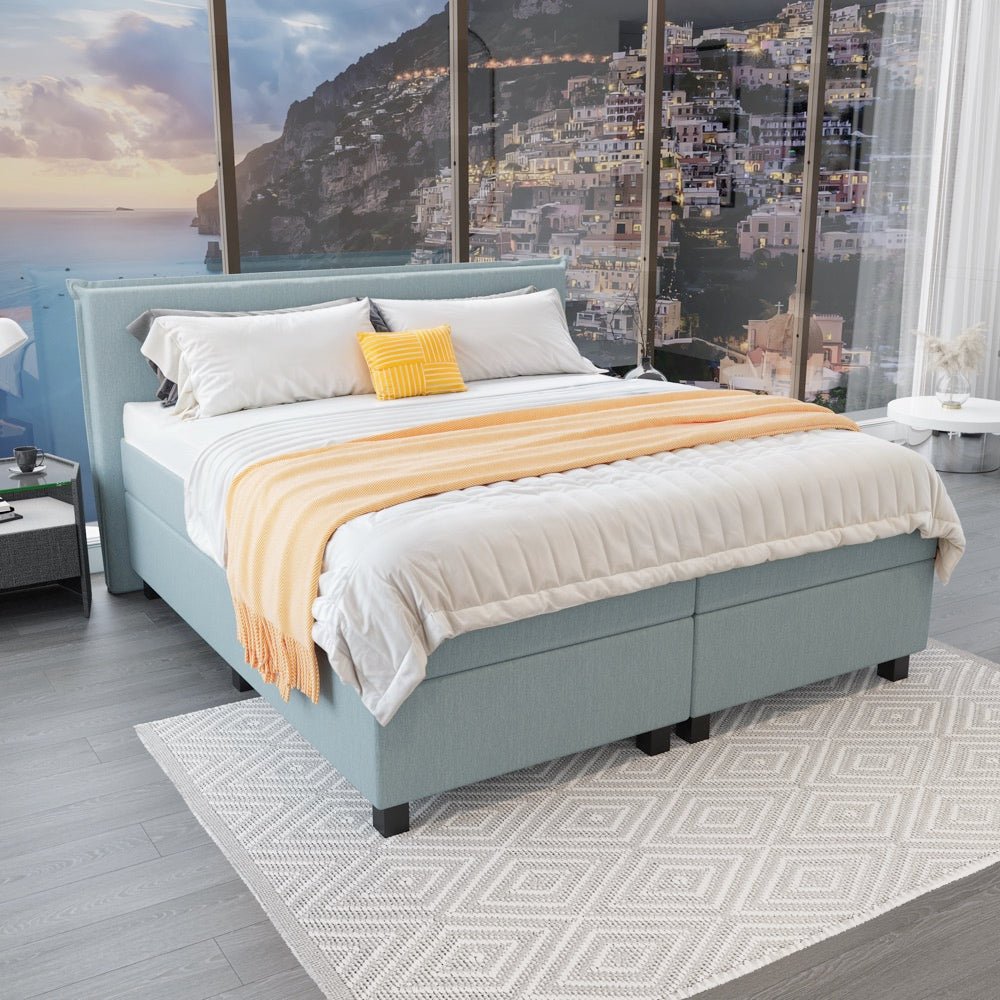 Mörgenn Boxspring Capri - Hoofdbord met bies - Pocketvering Boxen én Matrassen 80 x 200 Lichtblauw - Mörgenn
